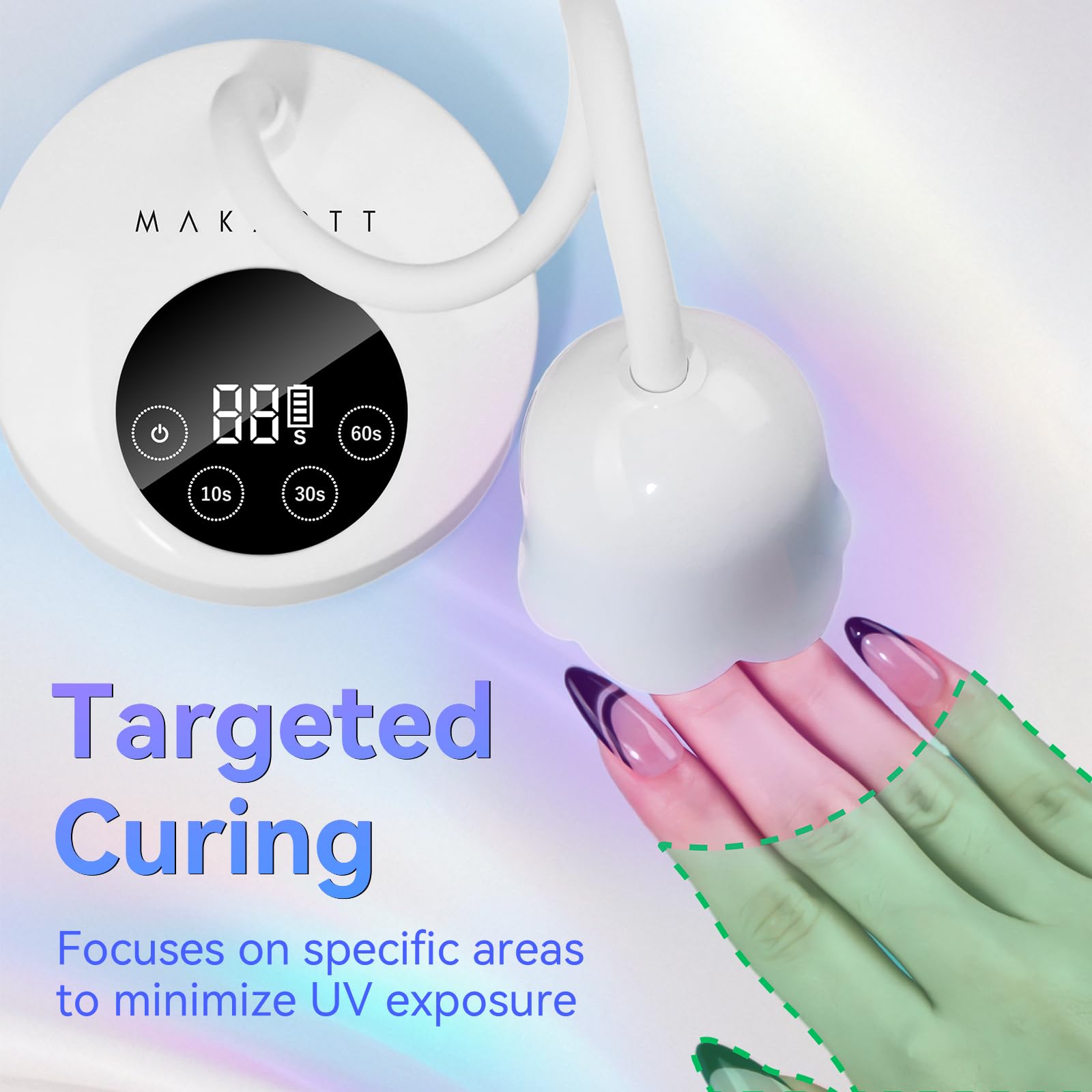 Makartt curing a press-on nail demonstrating quick 10s flash cure