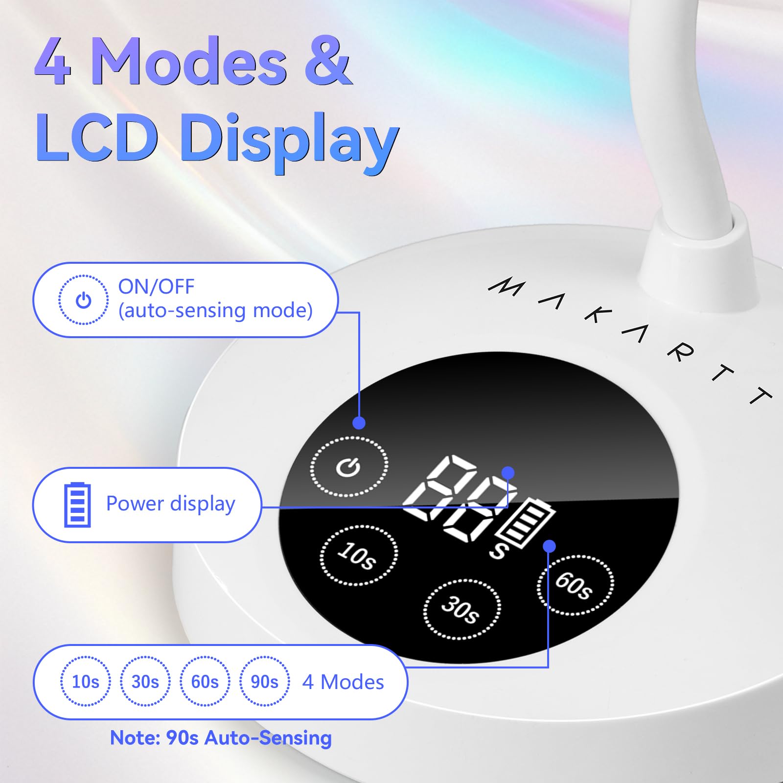Makartt LCD screen and timer buttons for clear settings and battery info