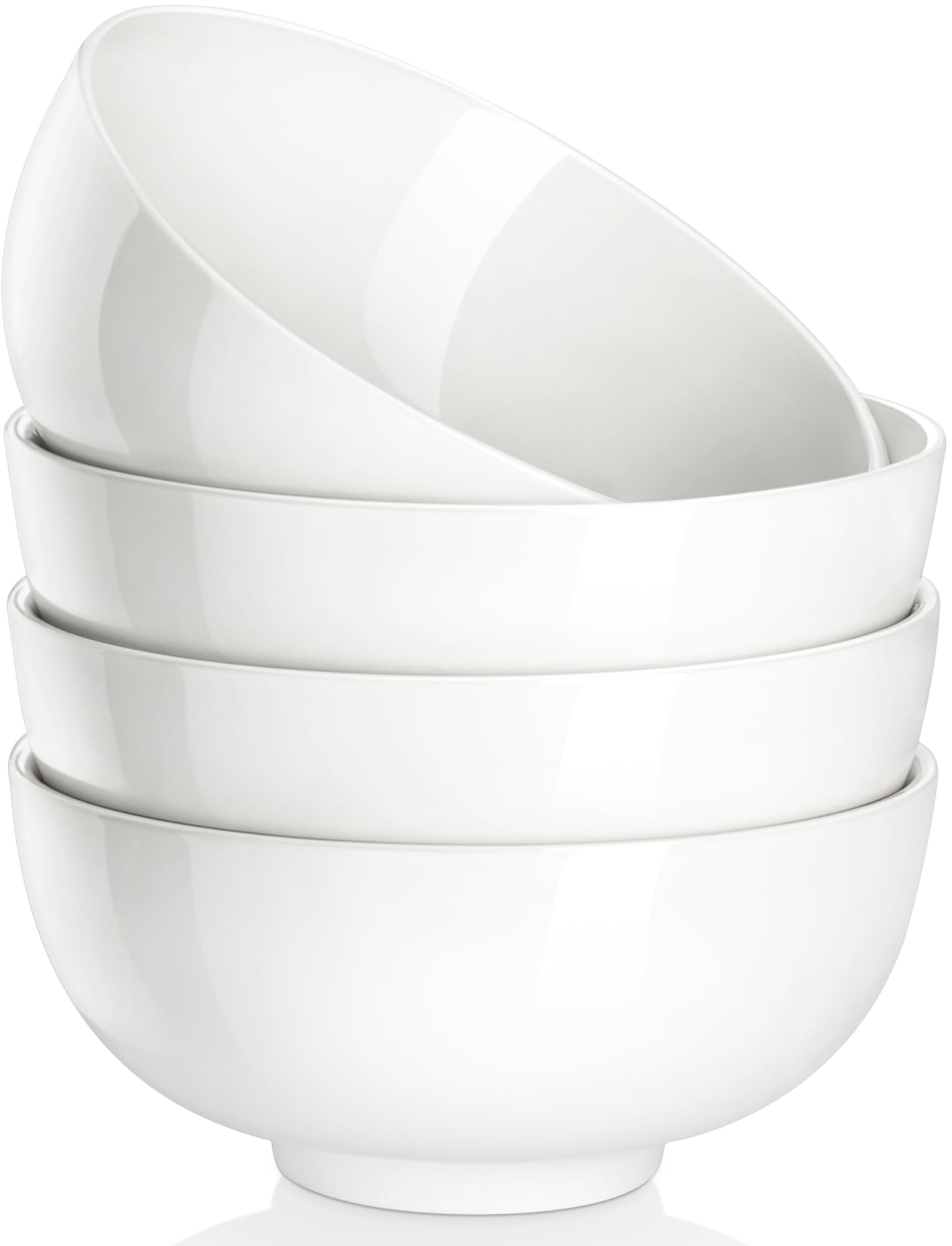 MALACASA front view of four white ceramic bowls showing timeless design and durability