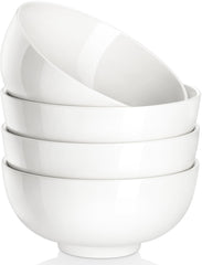 MALACASA front view of four white ceramic bowls showing timeless design and durability