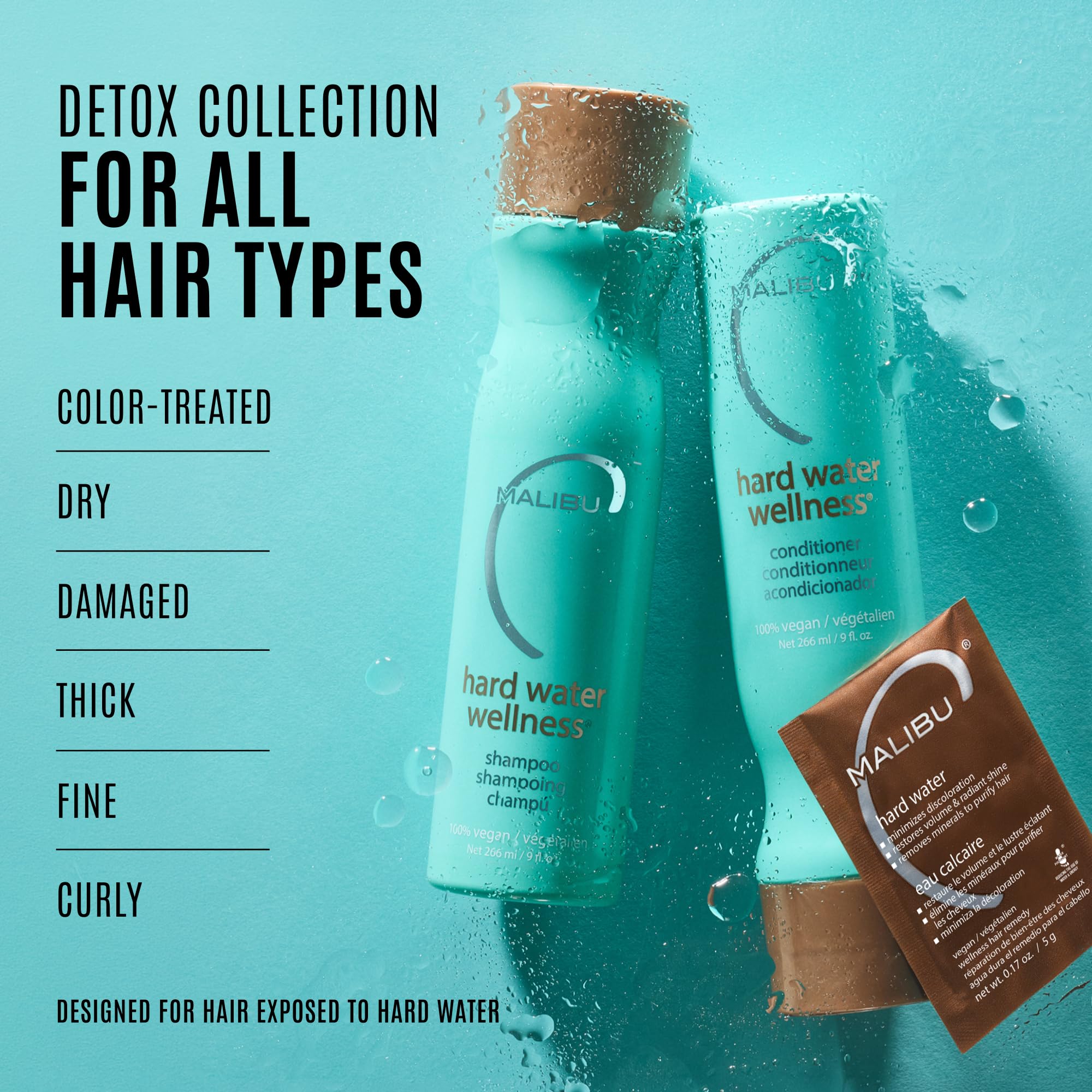 Malibu C shampoo bottle on bathroom shelf lifestyle showing daily routine compatibility