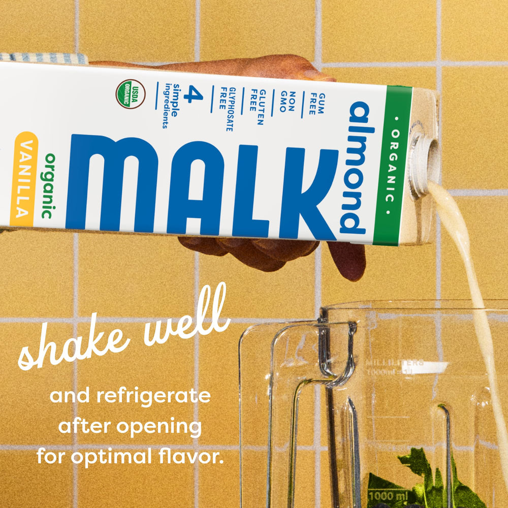 MALK close-up of creamy almond milk texture, demonstrates smooth, natural mouthfeel