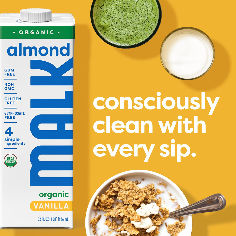 MALK almonds and vanilla beans close-up, highlights real organic vanilla extract