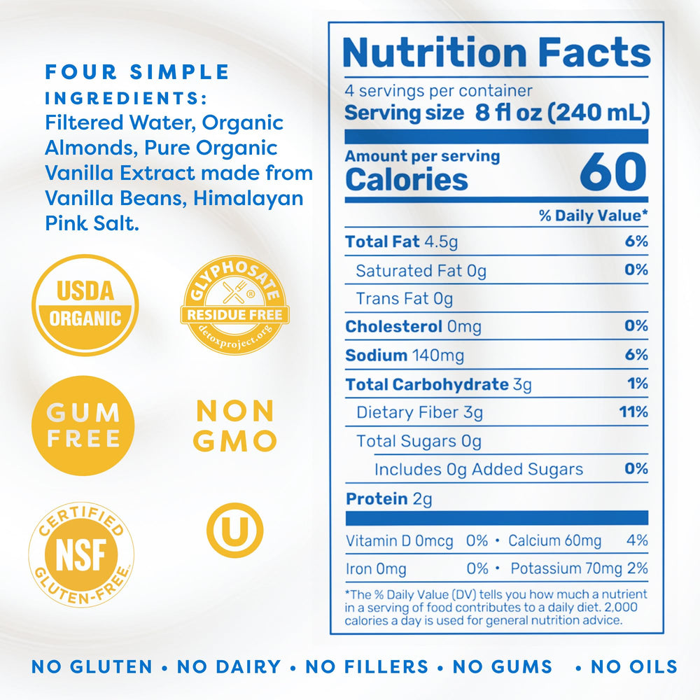 MALK carton pouring almond milk into glass, useful for making coffee and smoothies
