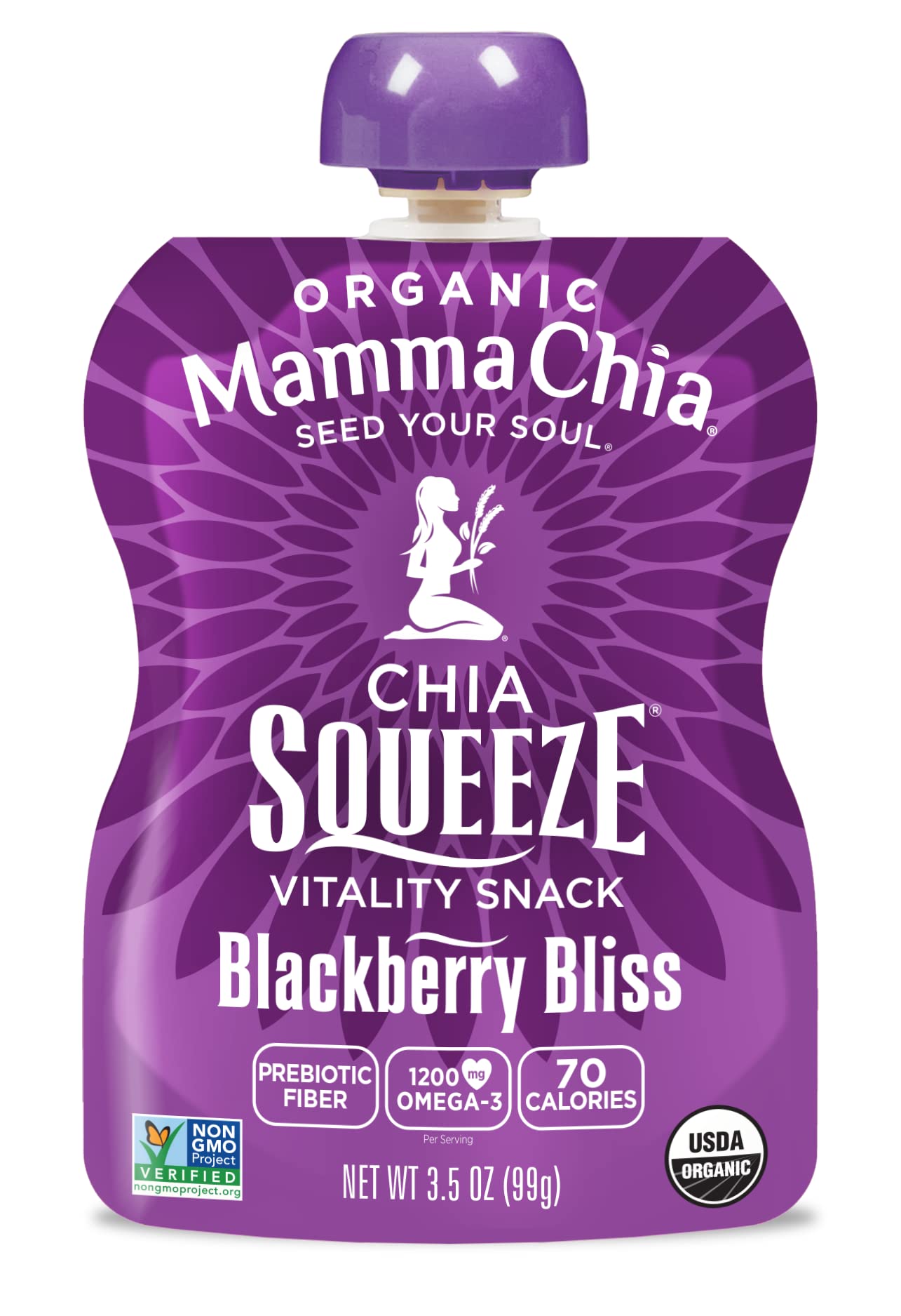 Mamma Chia ingredients and certifications label highlighting organic benefits