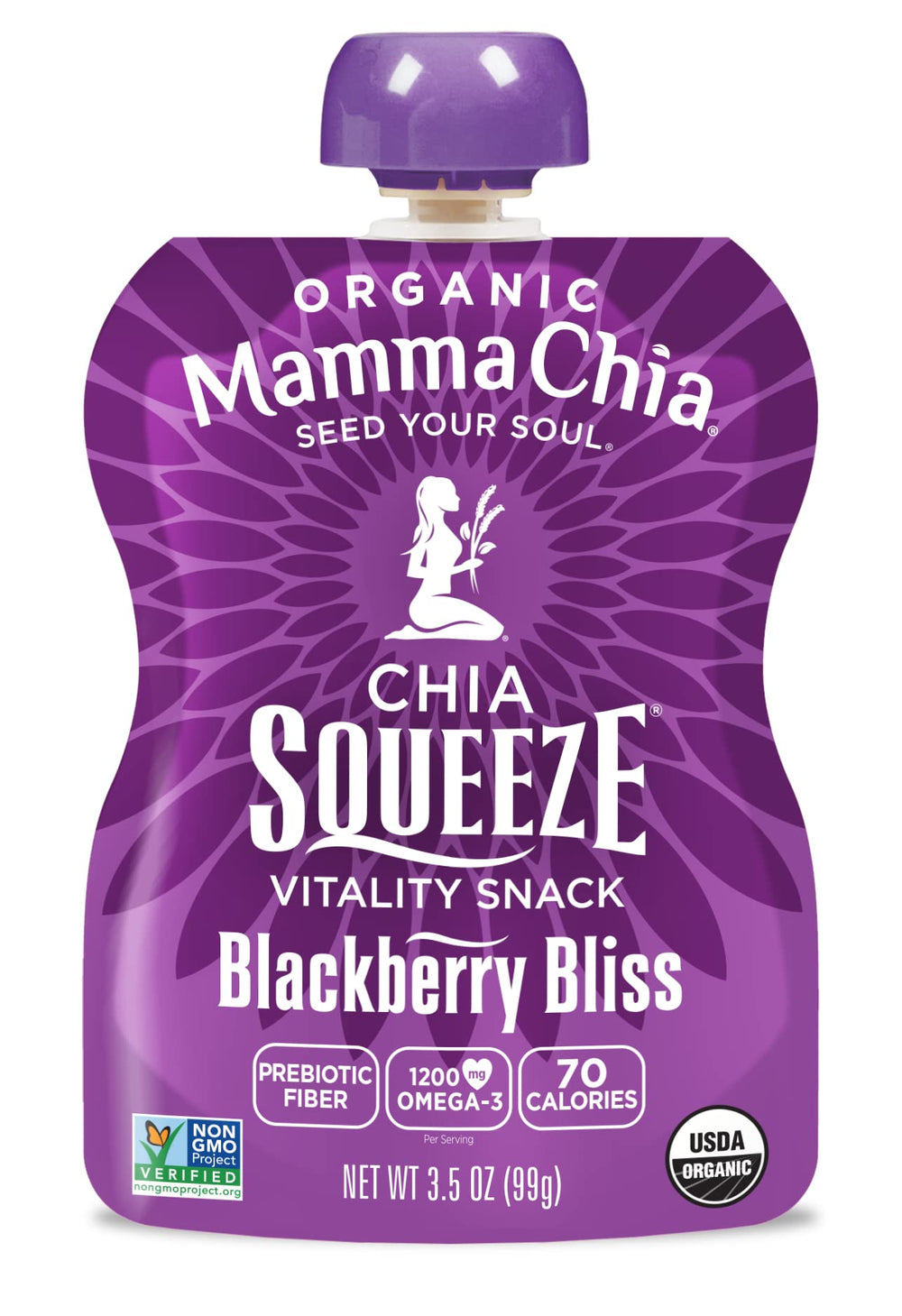 Mamma Chia ingredients and certifications label highlighting organic benefits