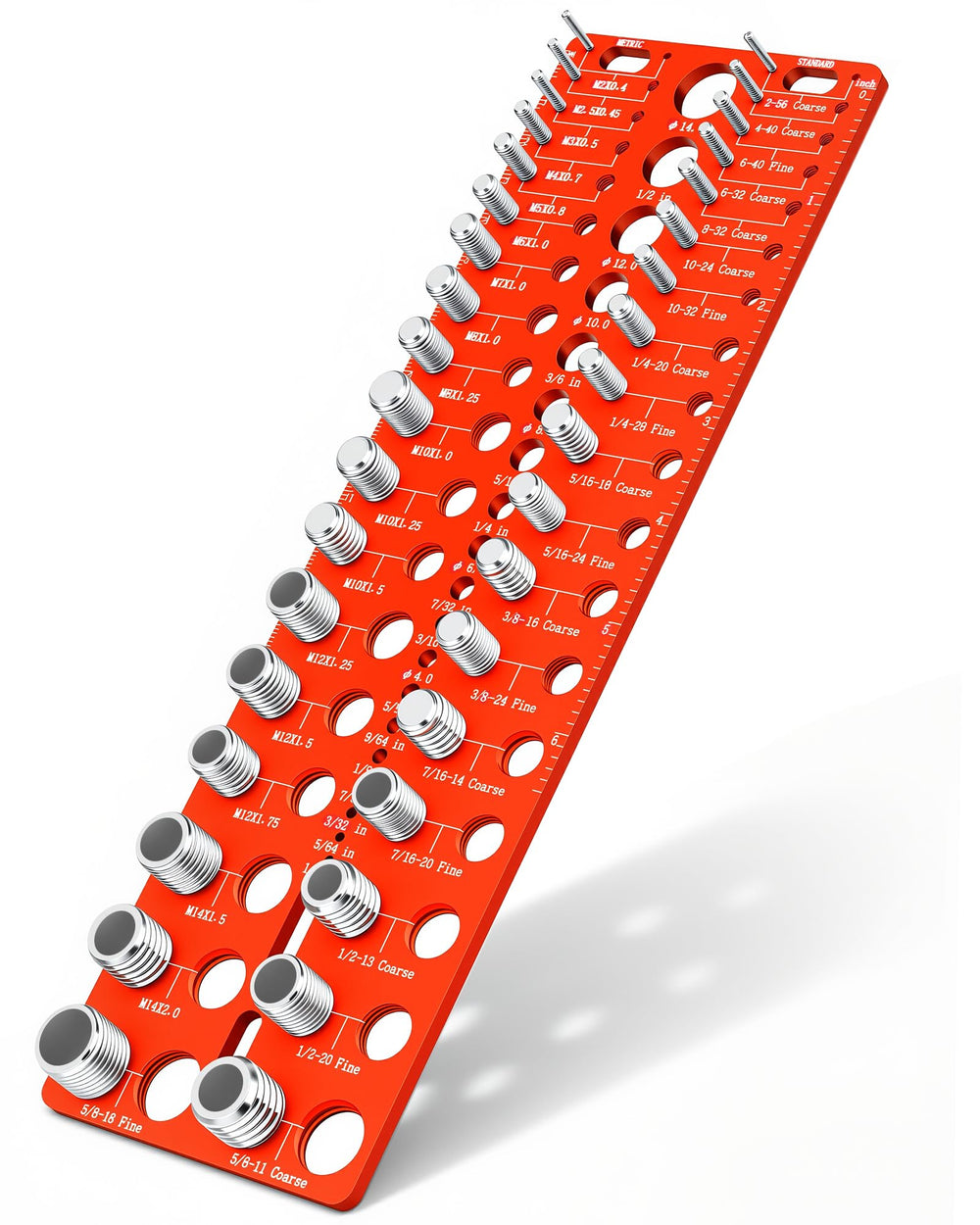 Manalete front view of thread checker showing full gauge and markings for quick identification
