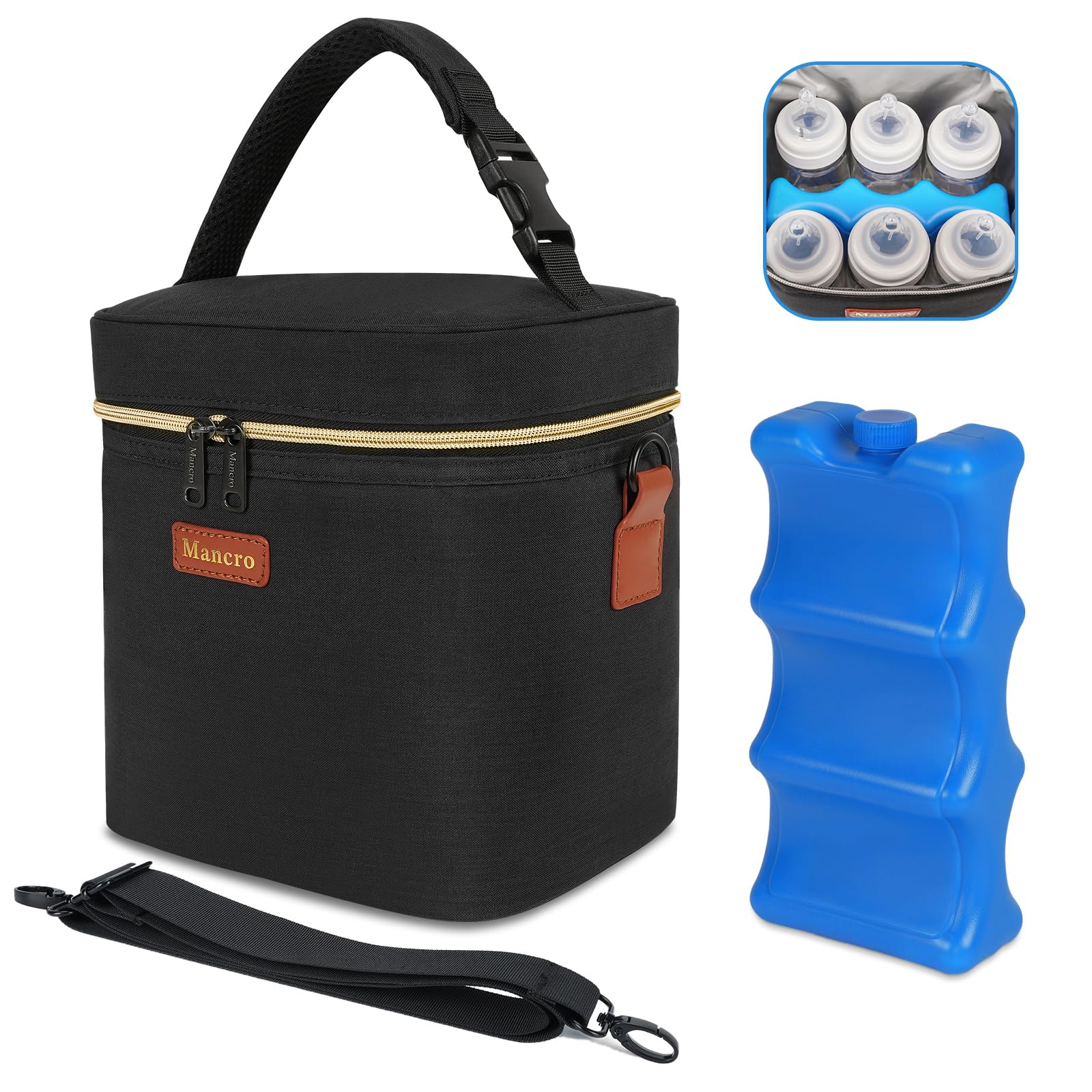 Mancro front view showing cooler bag capacity and durable exterior benefit
