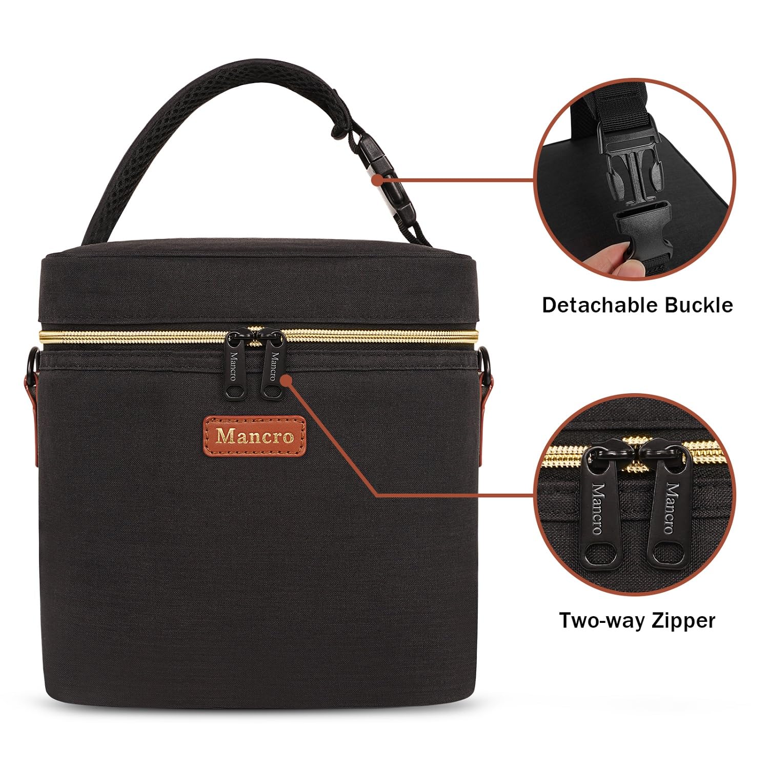 Mancro attached to stroller top handle for convenient transport benefit