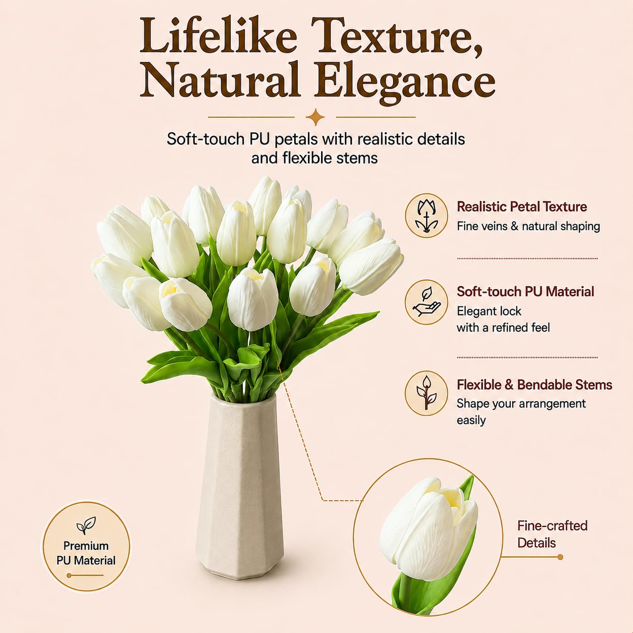 Mandy's arranged bouquet in vase adding durable centerpiece charm