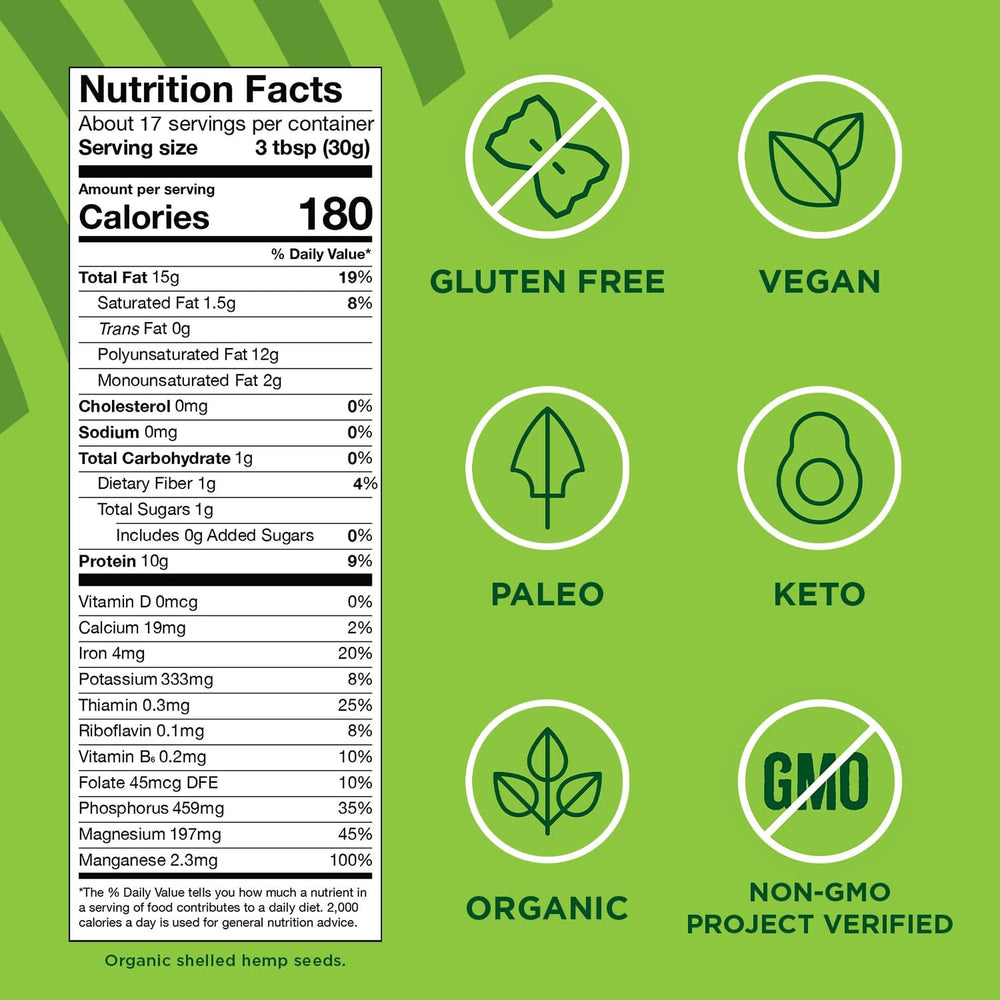 Manitoba Harvest spoon measuring hemp hearts conveying convenient serving benefit