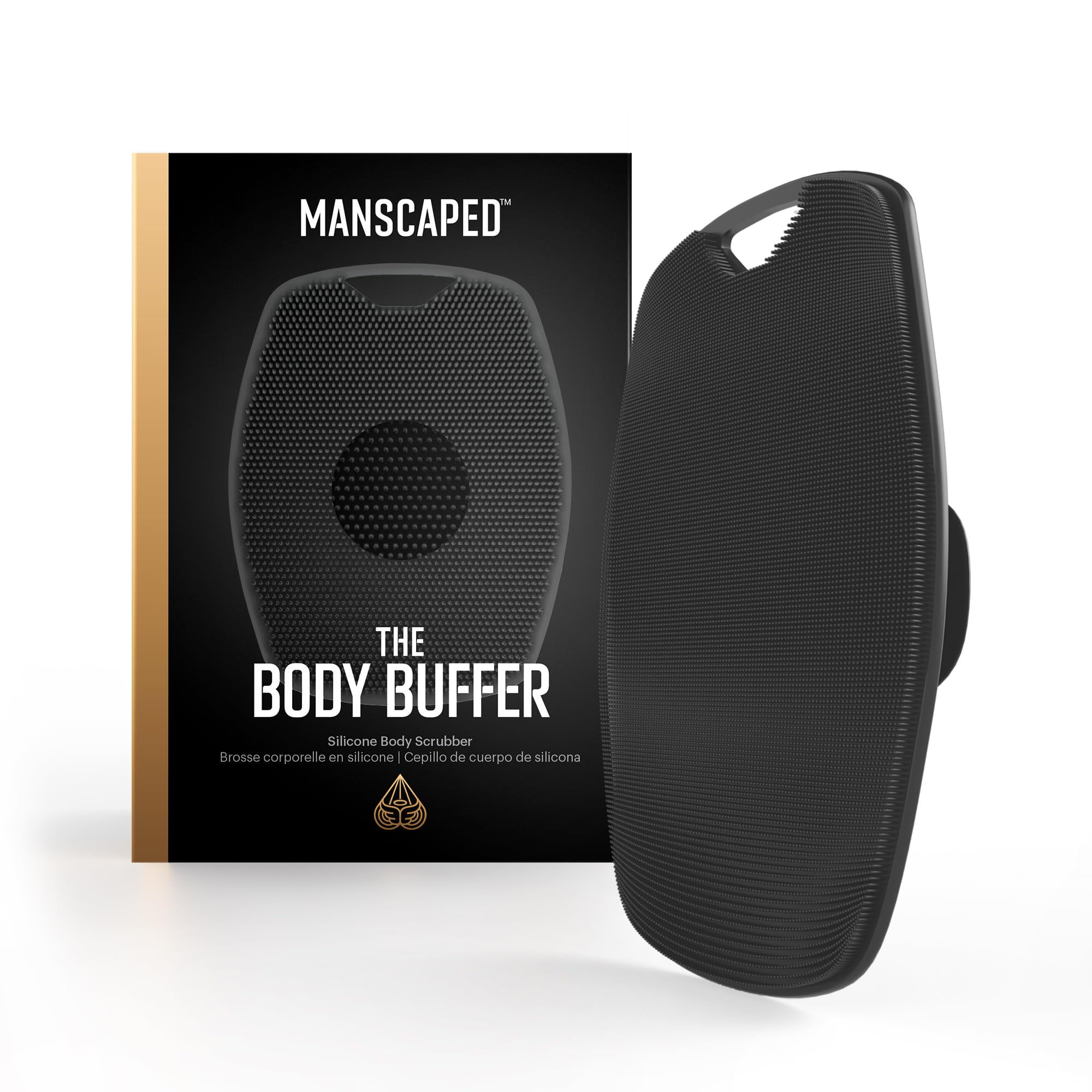 MANSCAPED Body Buffer front view showing shape and color with hygienic benefits