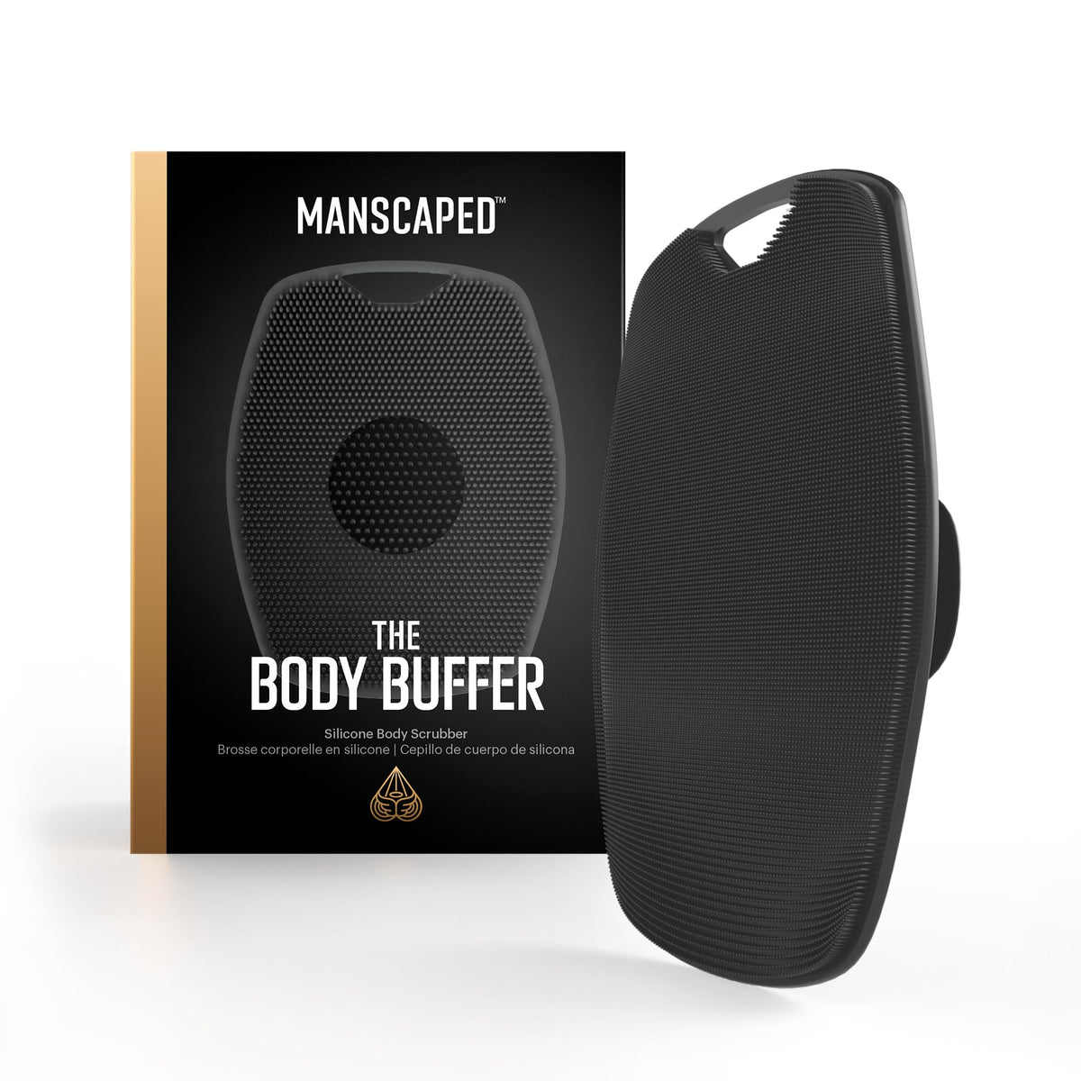 MANSCAPED Body Buffer front view showing shape and color with hygienic benefits