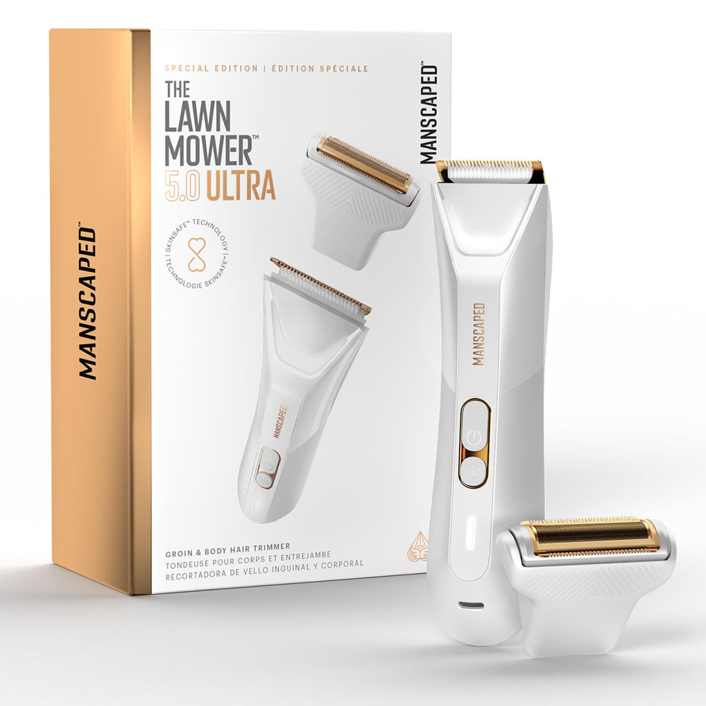 MANSCAPED front view of trimmer showing ergonomic design and kit benefit