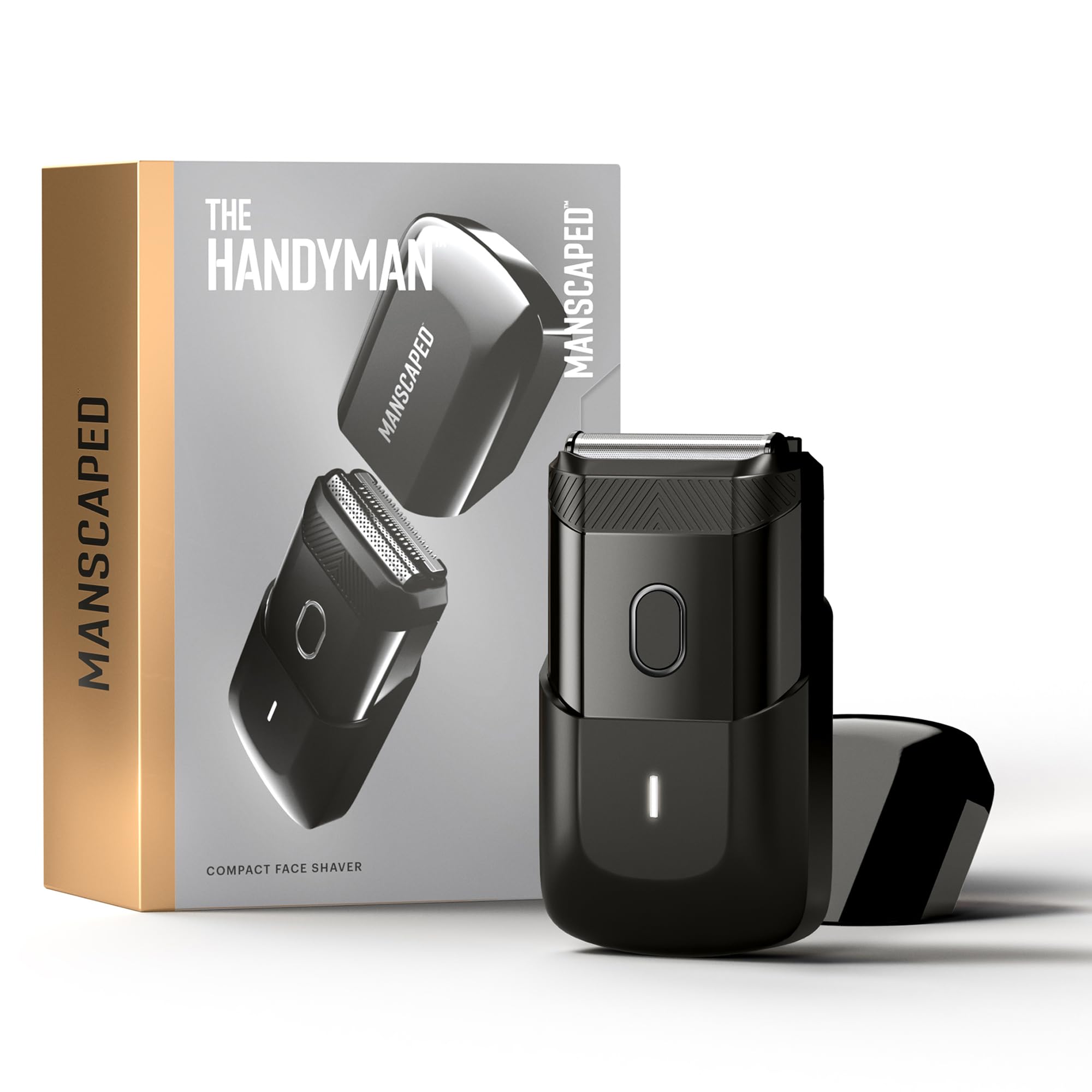 MANSCAPED front view compact face shaver showing portable design and quick grooming benefit