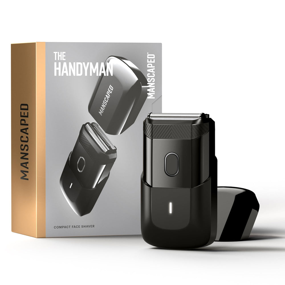 MANSCAPED front view compact face shaver showing portable design and quick grooming benefit