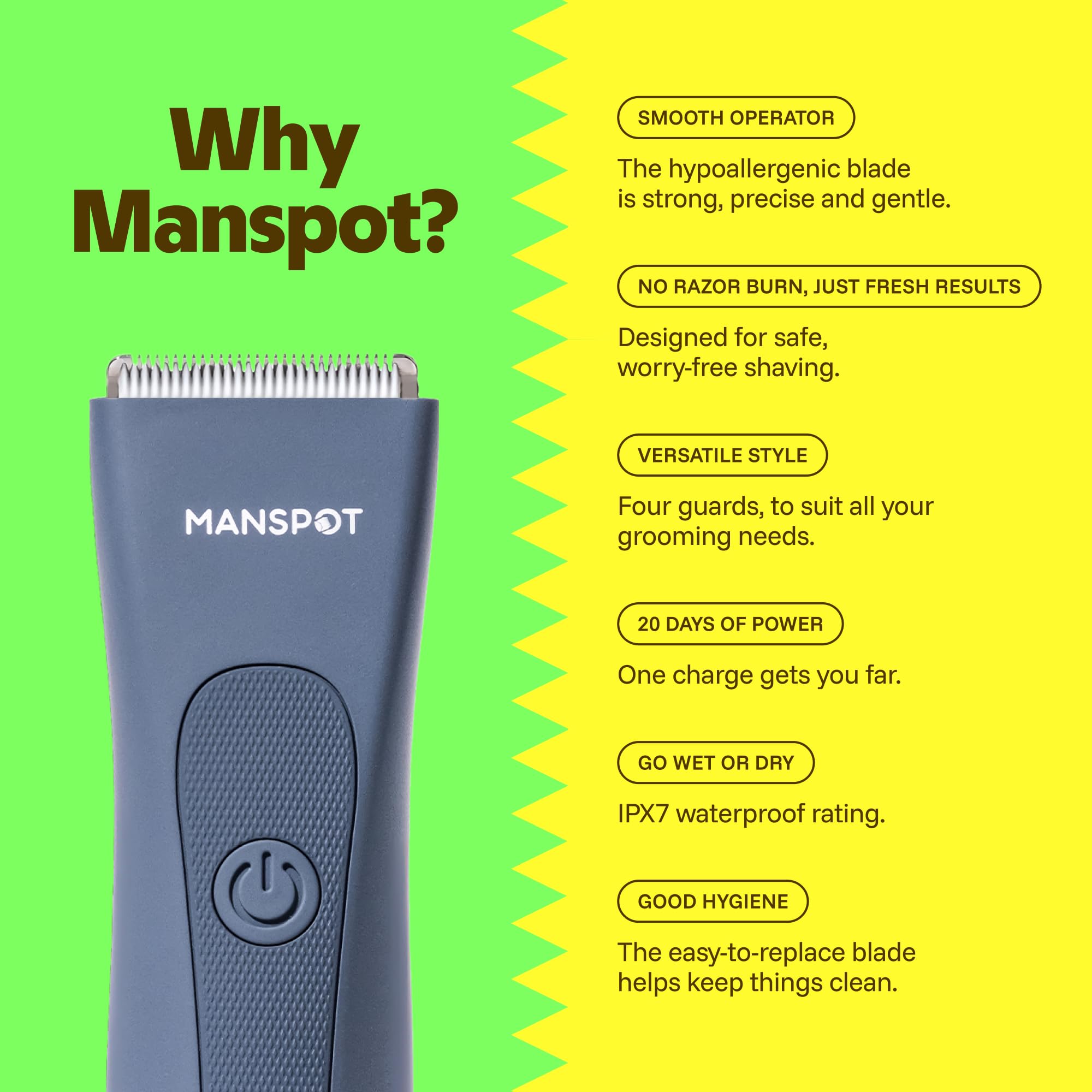 MANSPOT close-up of aerospace-grade blade for safer, smoother trimming