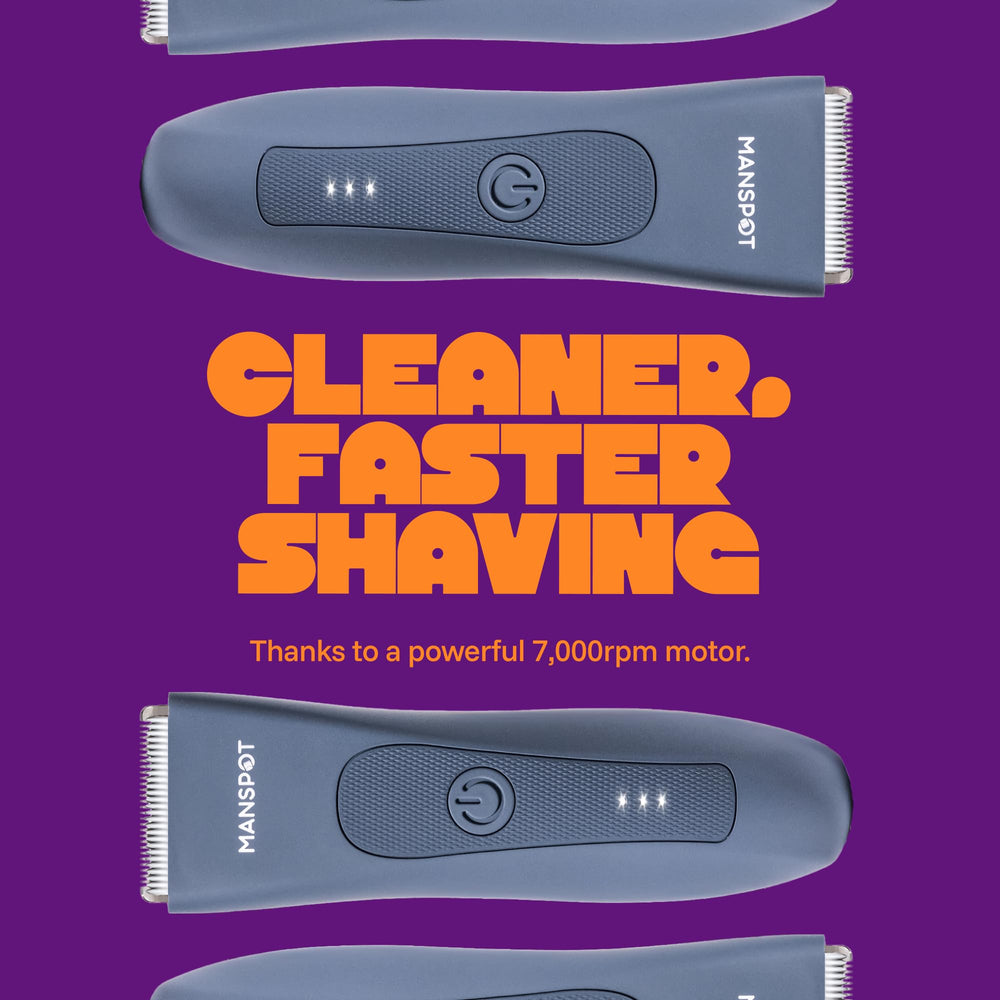 MANSPOT trimmer in shower demonstrating waterproof convenience and easy cleaning