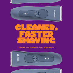 MANSPOT trimmer in shower demonstrating waterproof convenience and easy cleaning