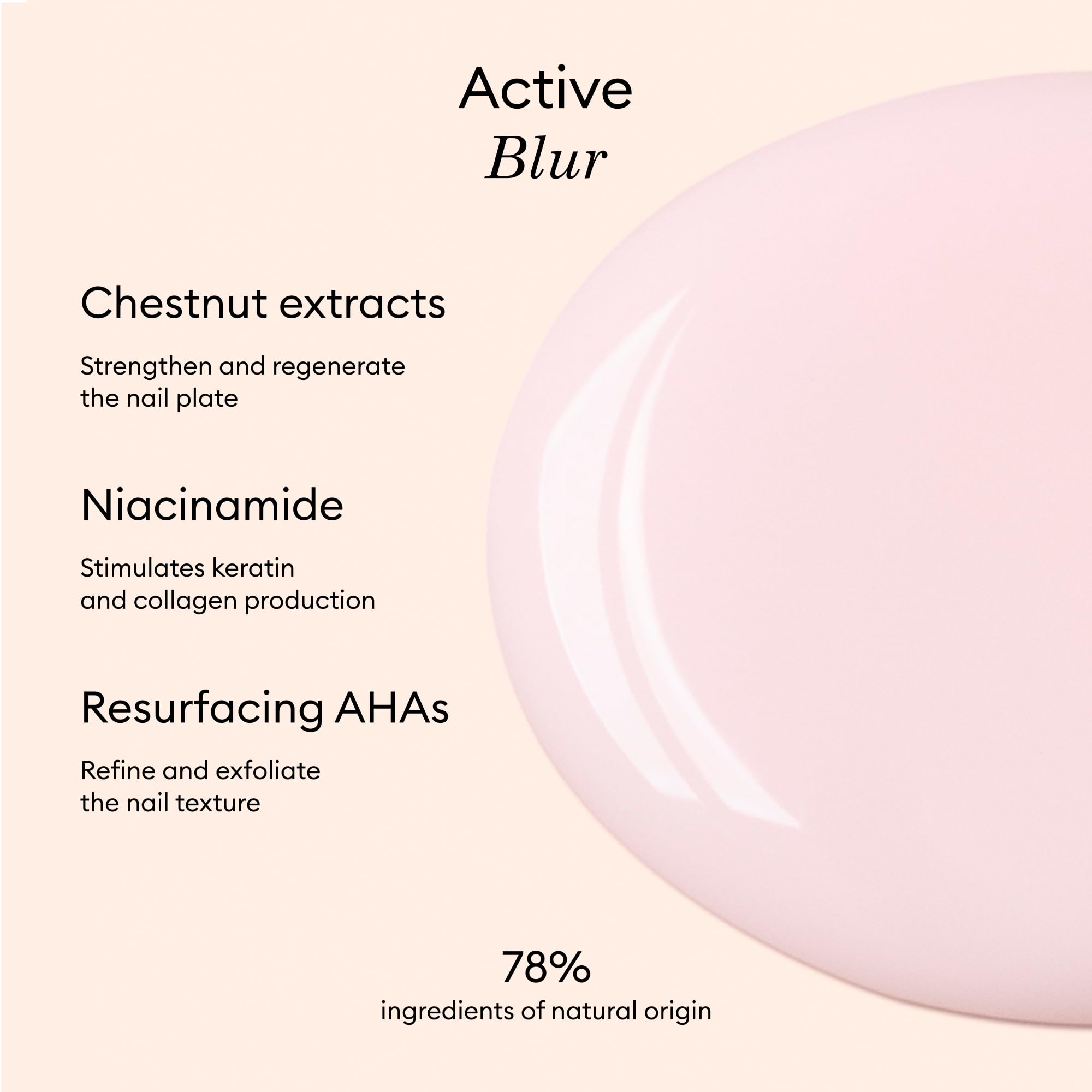 Manucurist swatch card showing powder-pink shade and buildable coverage benefit