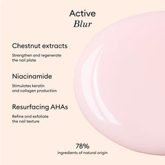 Manucurist swatch card showing powder-pink shade and buildable coverage benefit