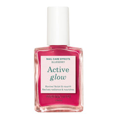 Manucurist bottle front view showing glossy blueberry-pink tint and nourishing benefits