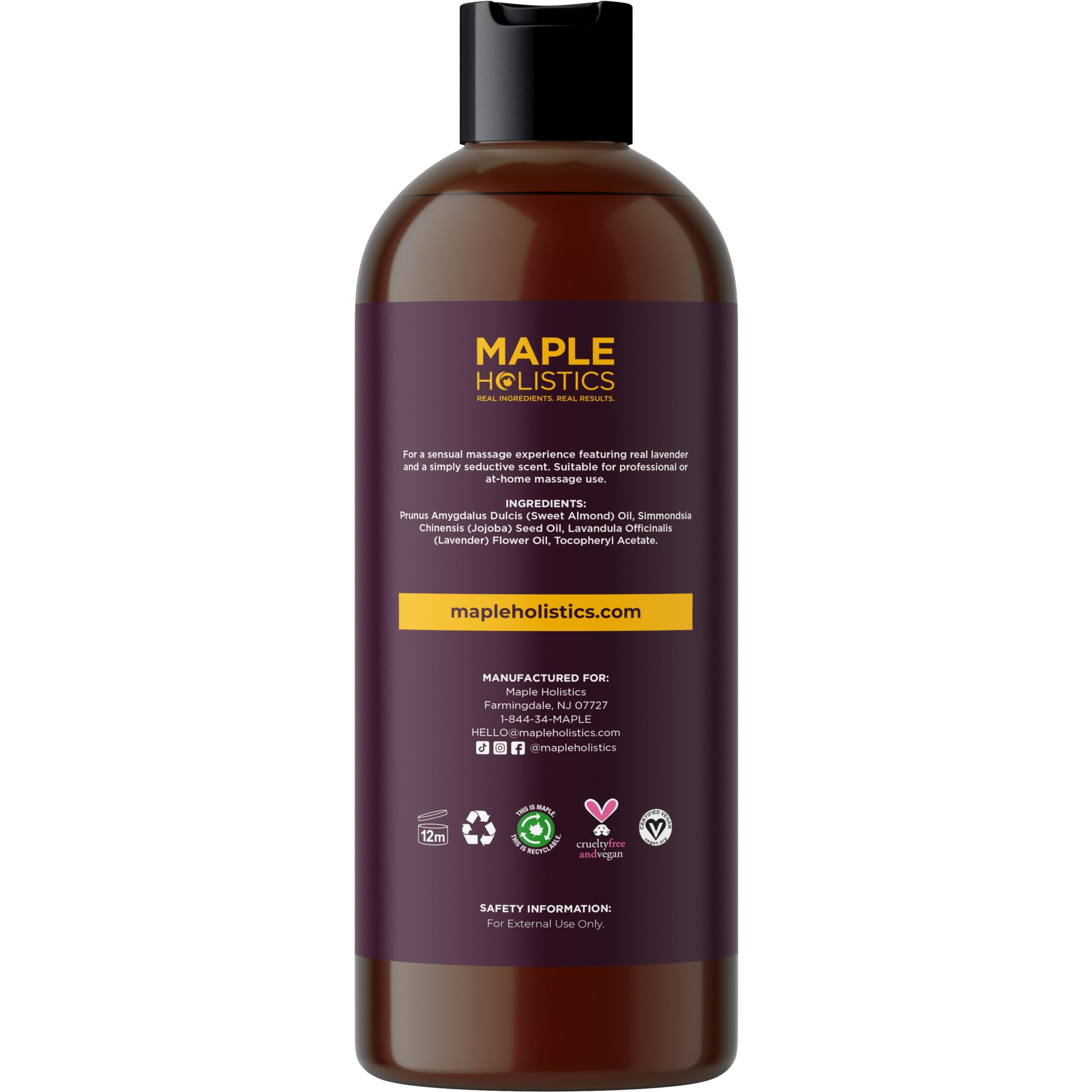 Maple Holistics bottle beside fresh lavender sprig highlighting calming aromatherapy