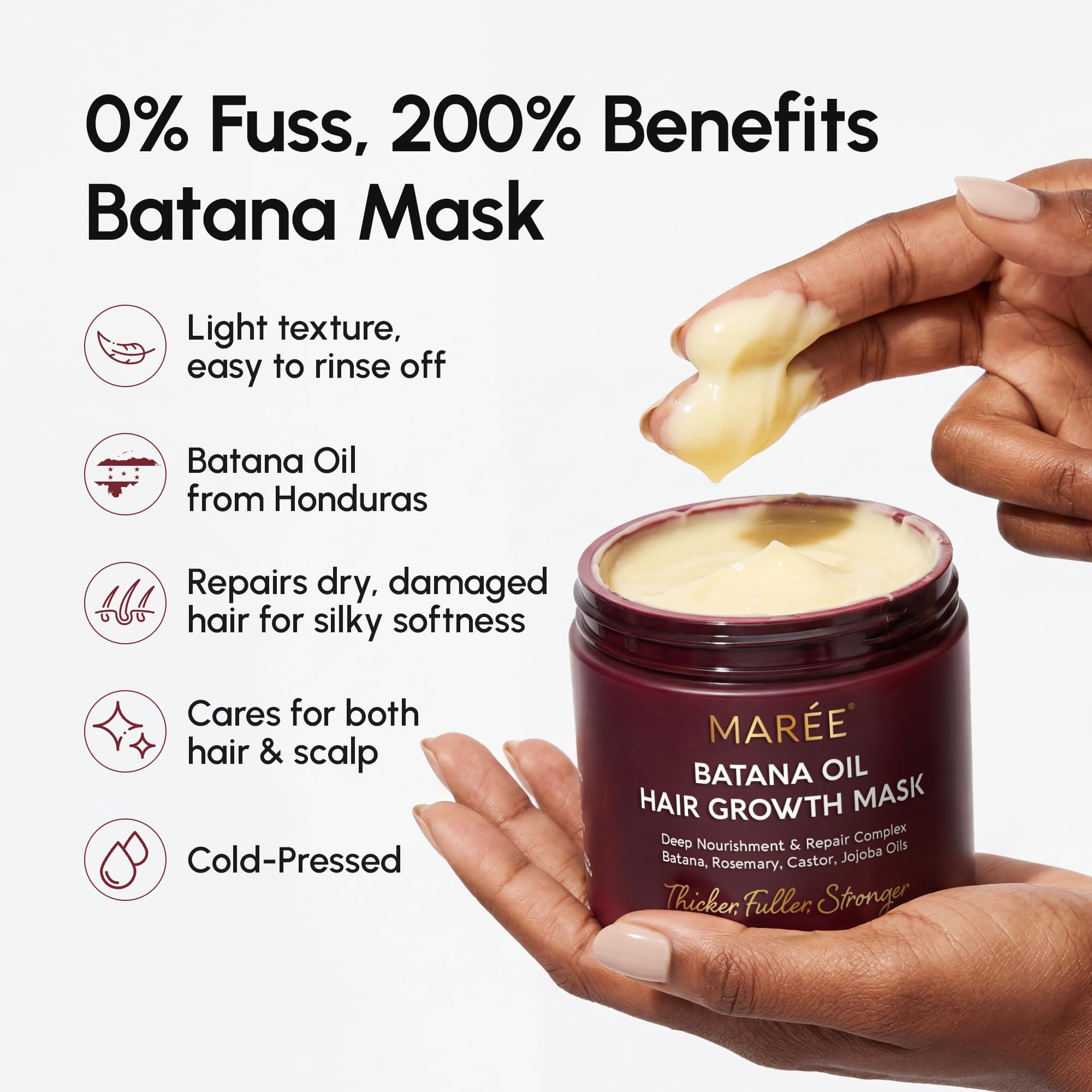 MAREE label and ingredients panel showing keratin, biotin, collagen composition benefit