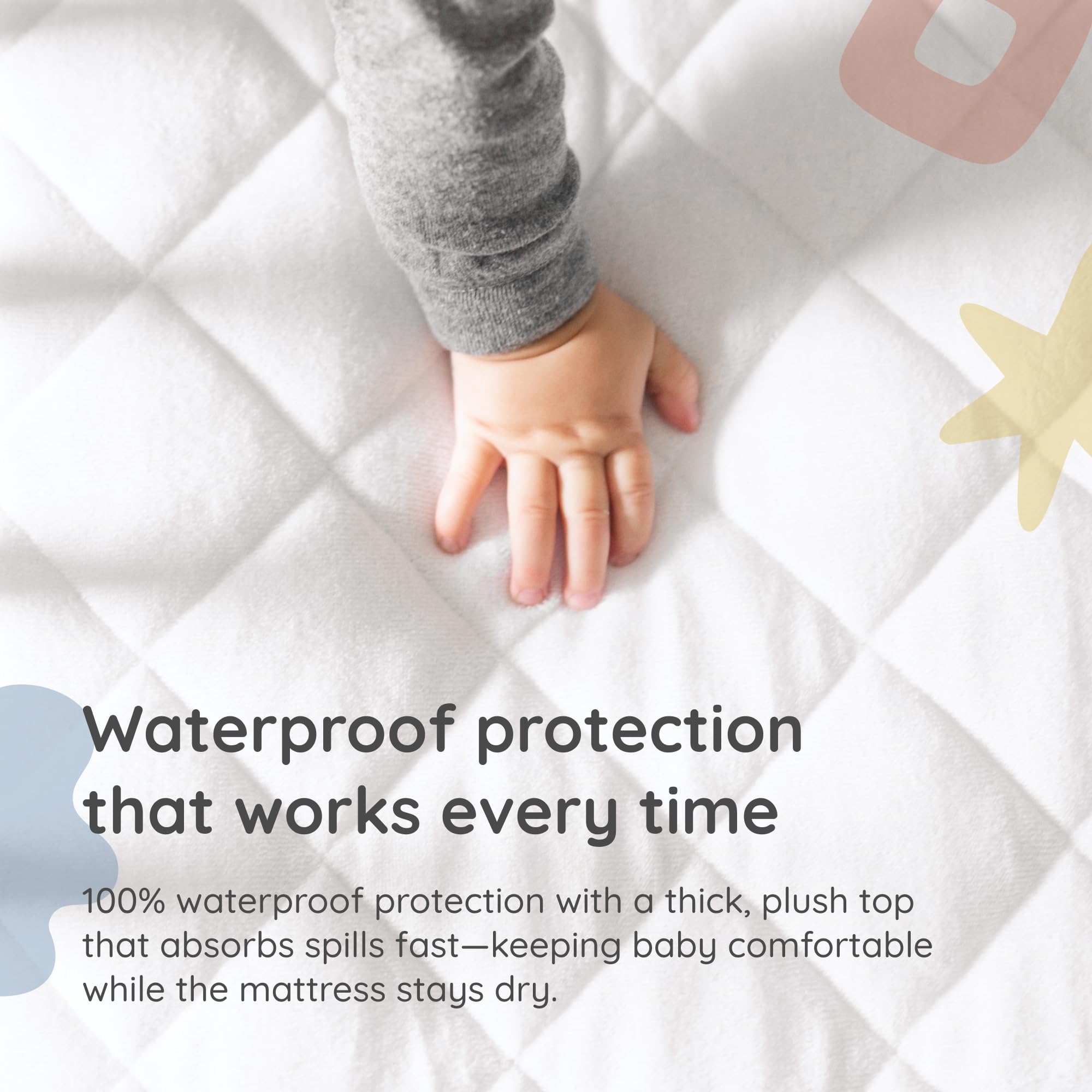 Margaux & May protector on crib in nursery highlighting comfort and waterproofing