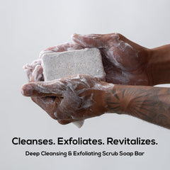 MARLOWE. close-up of bar texture with exfoliant grit for effective buffing