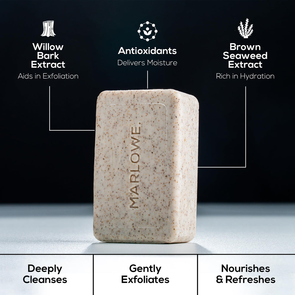 MARLOWE. soap on bathroom shelf in lifestyle scene conveying elevated grooming
