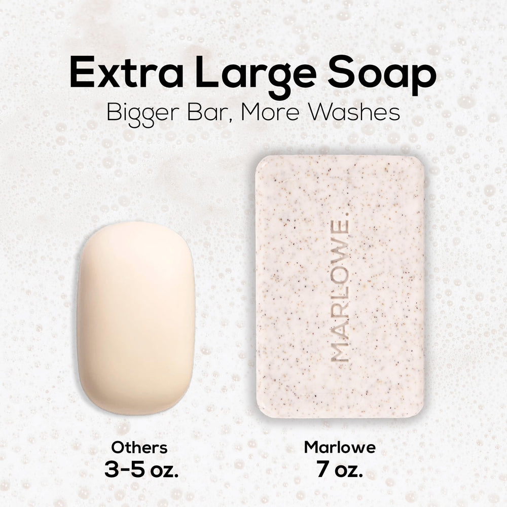 MARLOWE. person applying bar in shower showing easy daily exfoliation