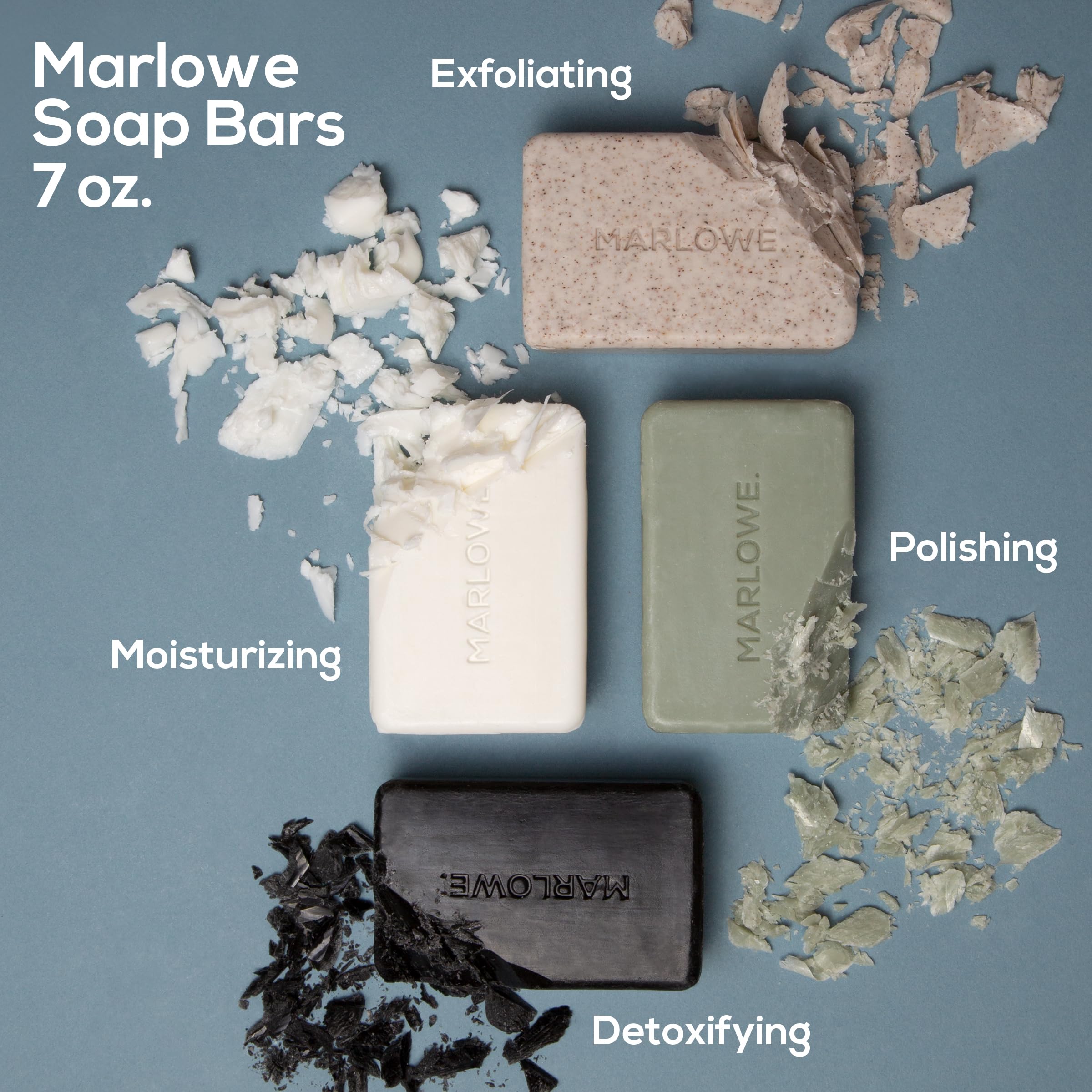 MARLOWE. three bars wrapped in recycled material for eco-friendly storage