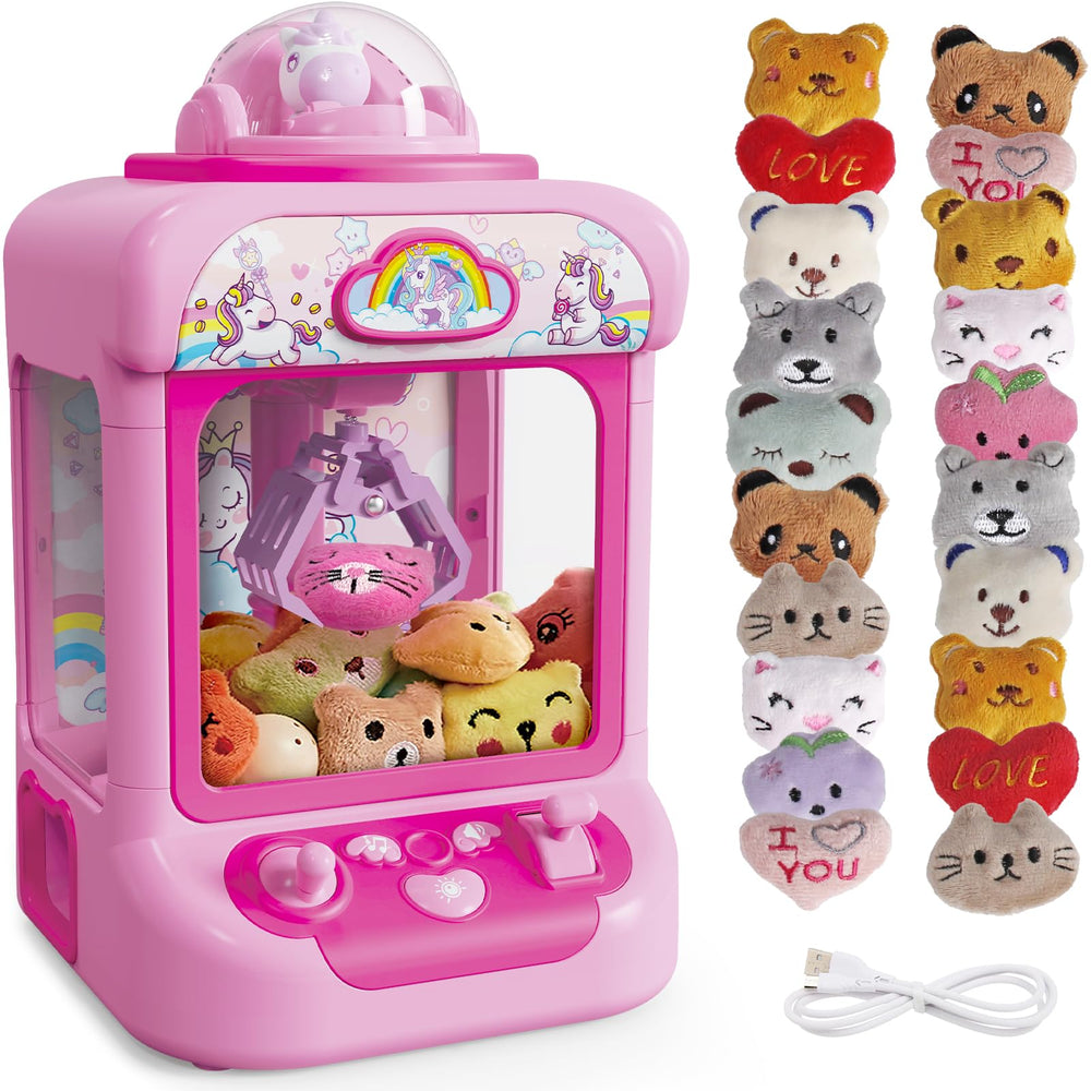 Marlrin front view of unicorn claw machine showing colorful design and prize window, engaging visual appeal