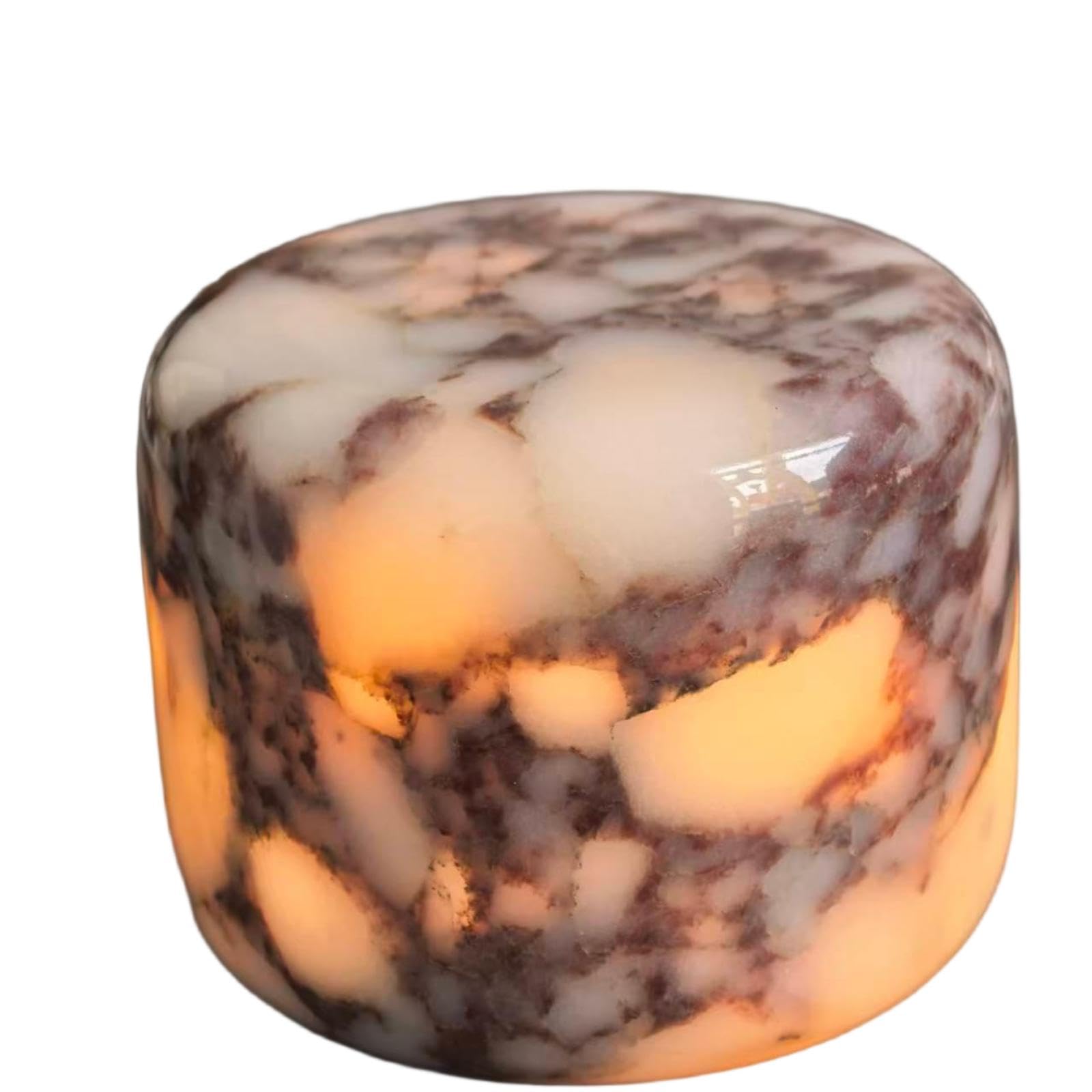 Marmor marble lamp front view showing polished stone and warm glow