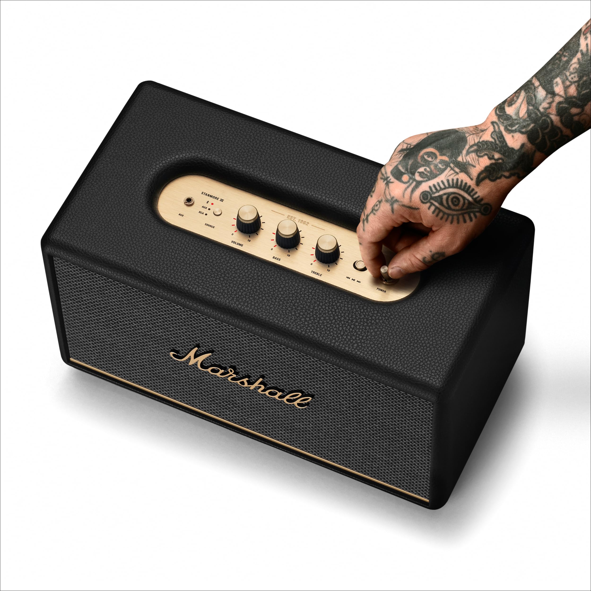 Marshall Stanmore III connector panel closeup showing Bluetooth and wired inputs