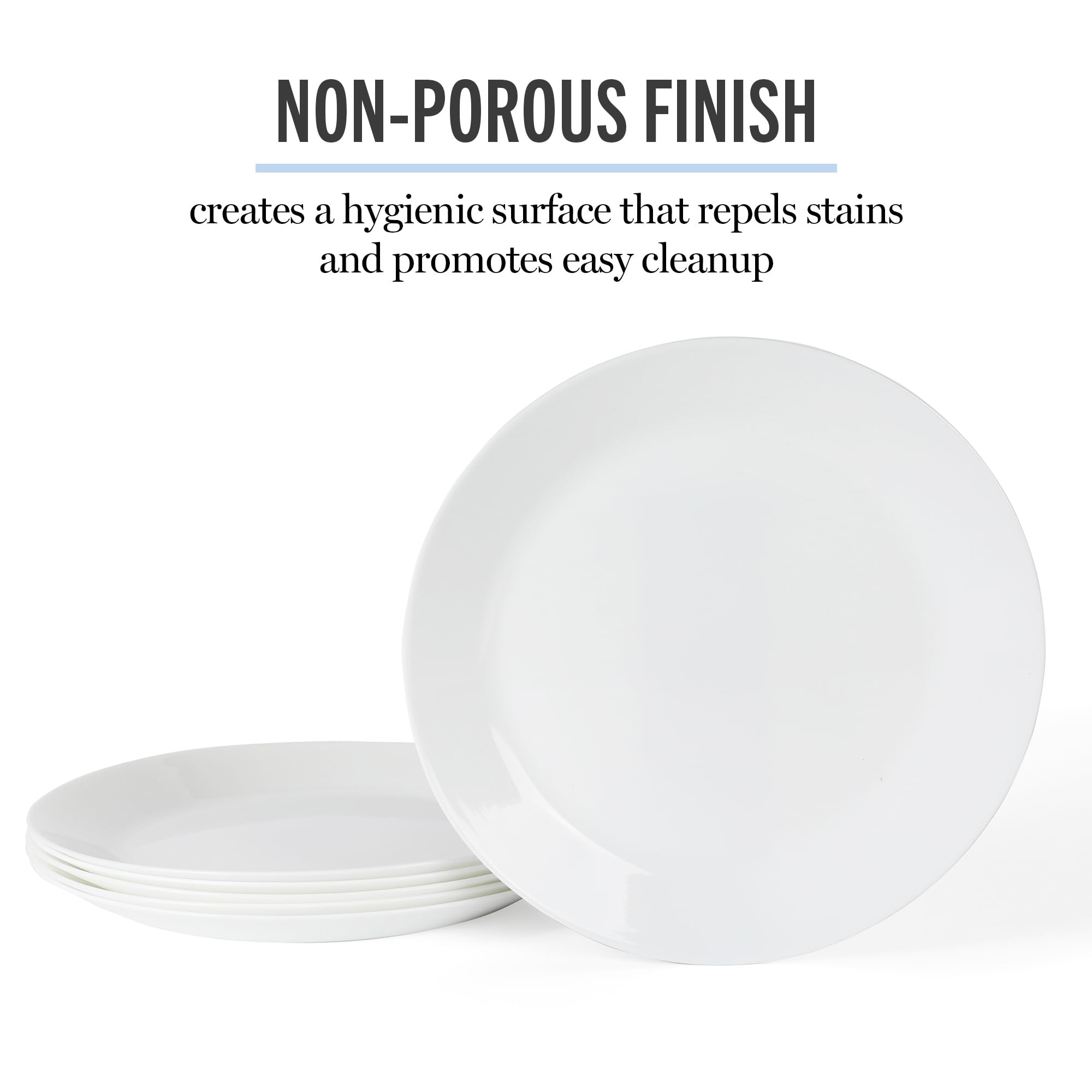 Martha Stewart neatly stacked plates illustrating space-saving storage and consistent finish