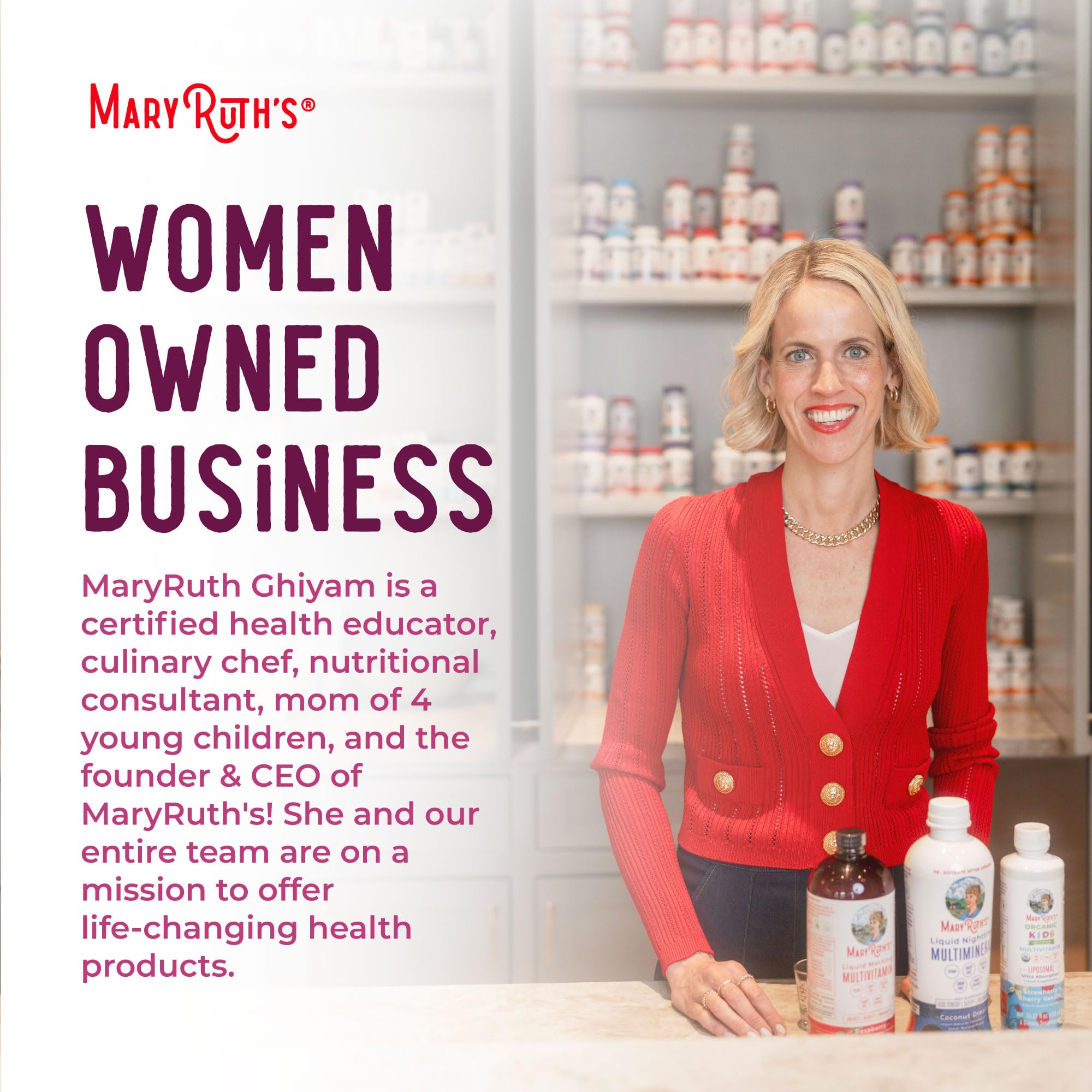 MARYRUTH'S open jar with gummies visible to show quantity and chewable shape