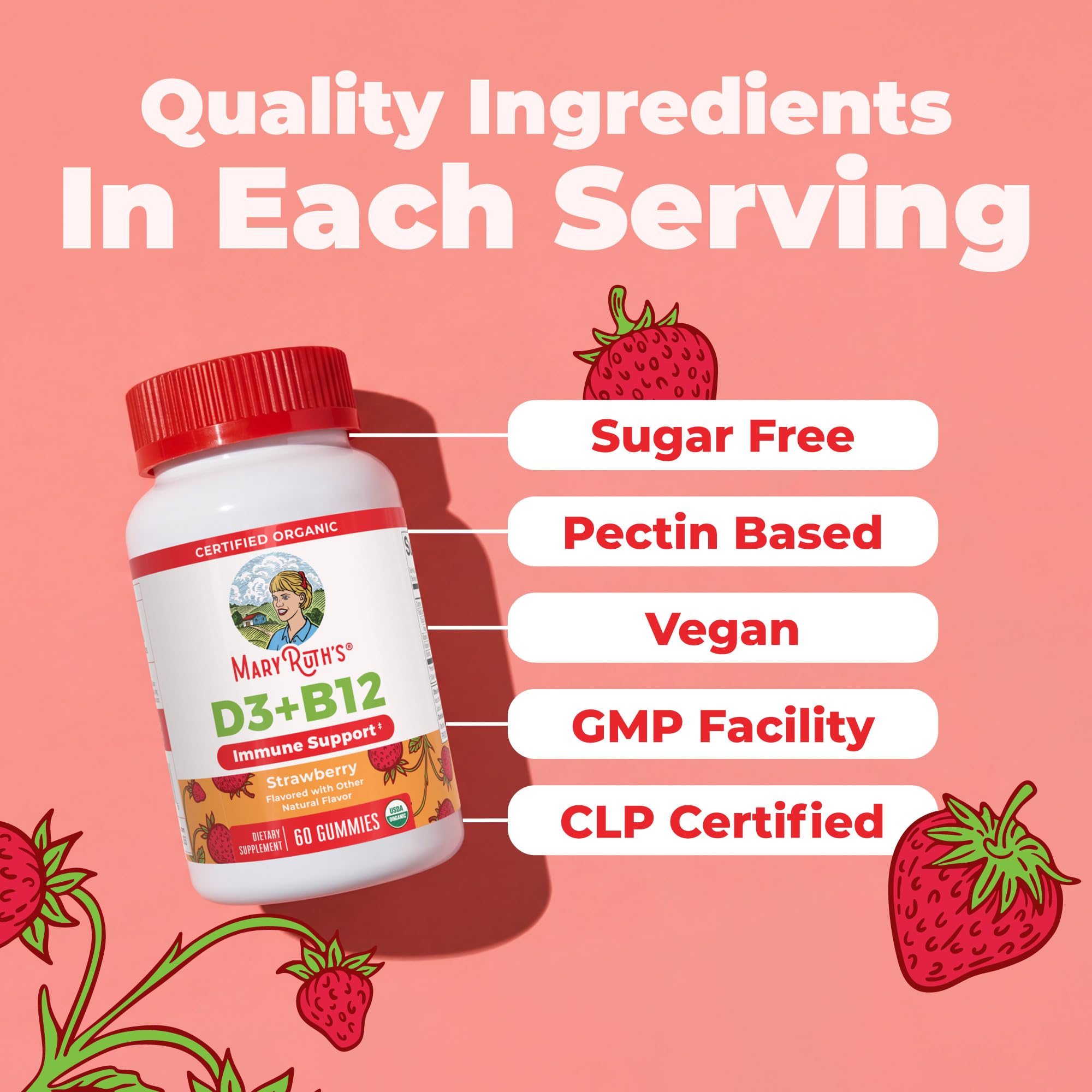 MARYRUTH'S open bottle with gummies spilling to illustrate two-month supply