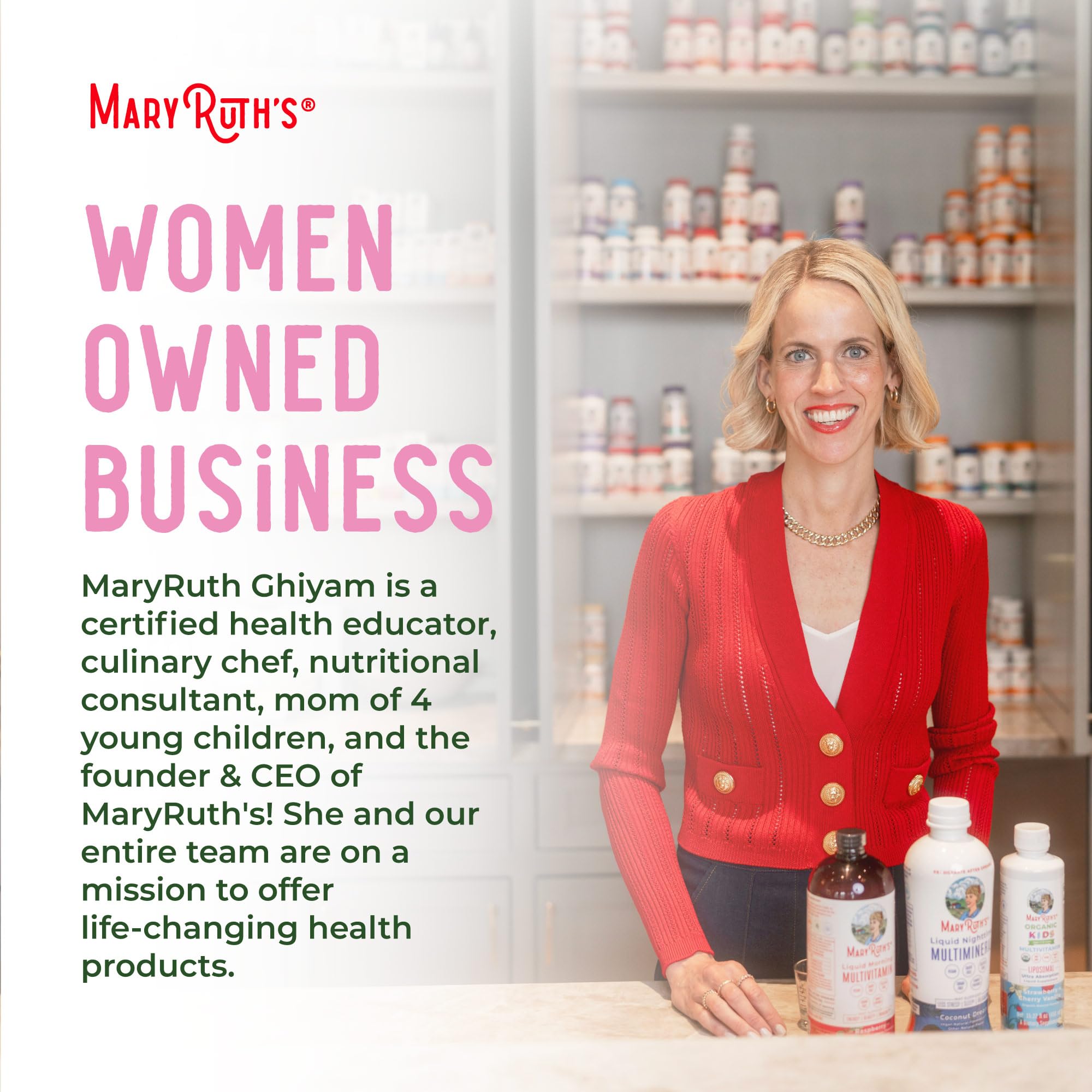 MARYRUTH'S bottle with certification badges showing GMP and Clean Label Project trust