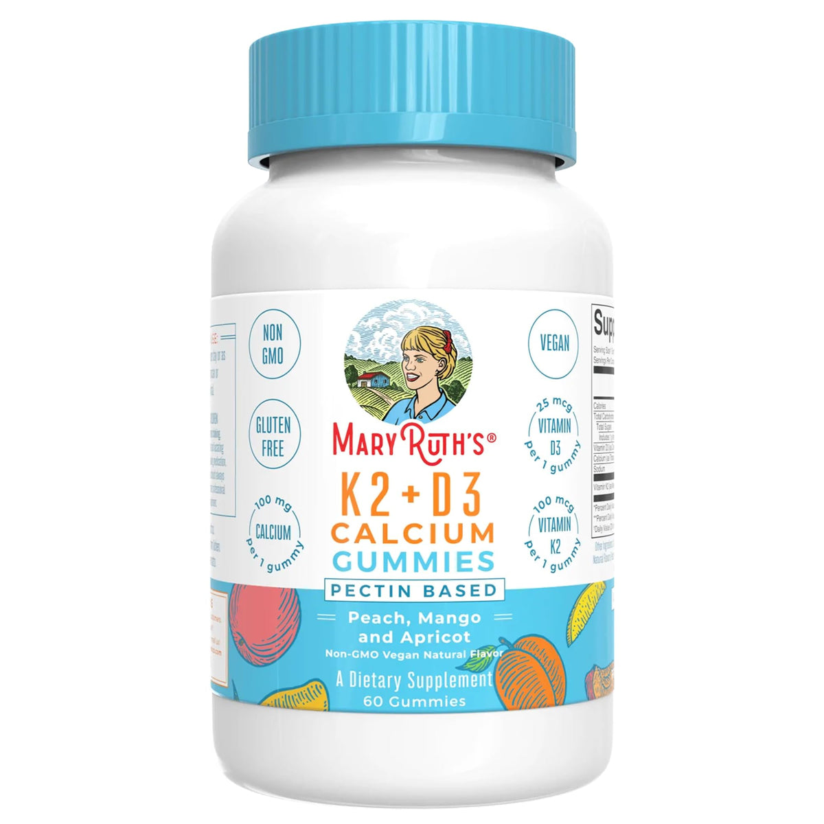 MARYRUTH'S front bottle image showing gummy trio flavors and benefits