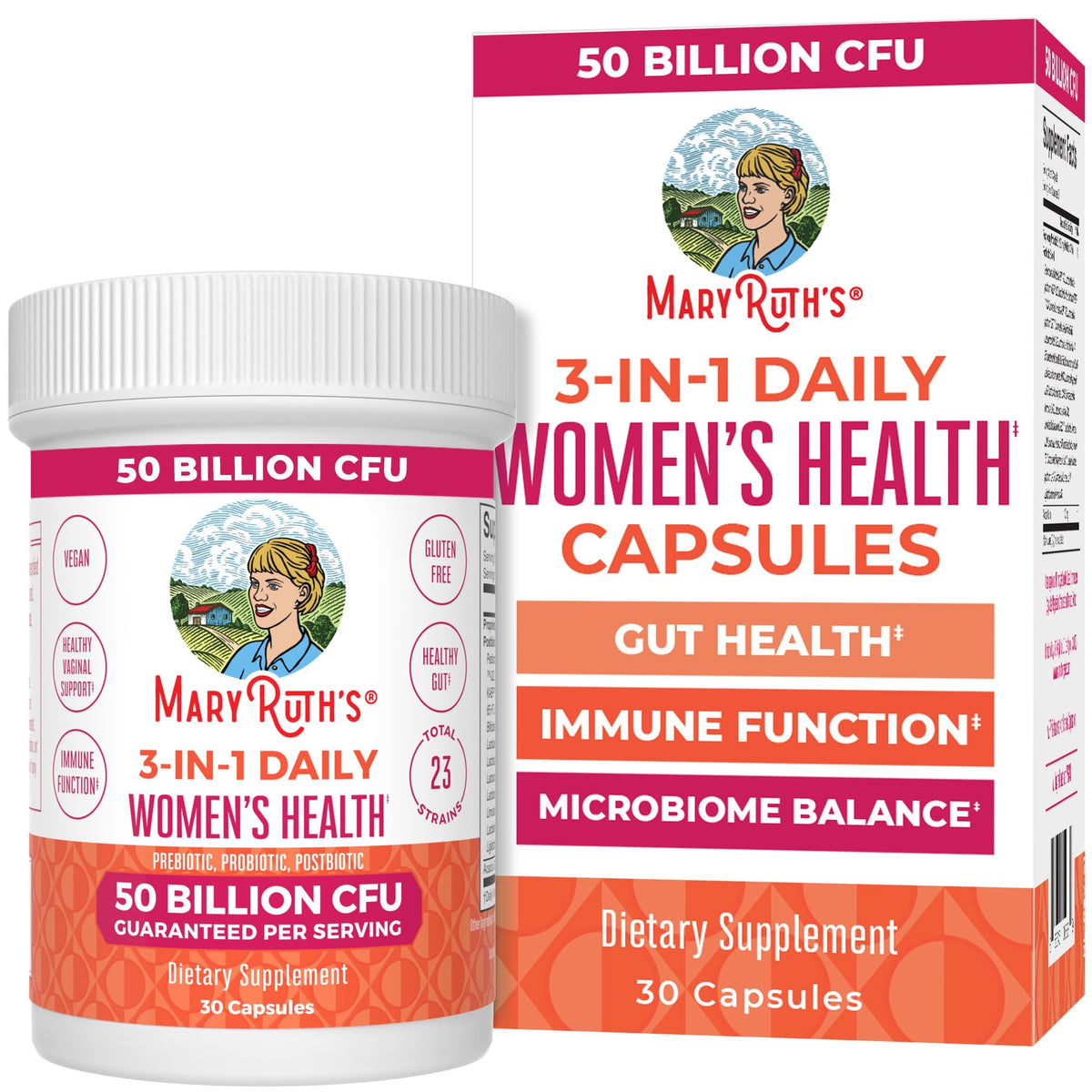 MARYRUTH'S front packaging showing bottle and benefits