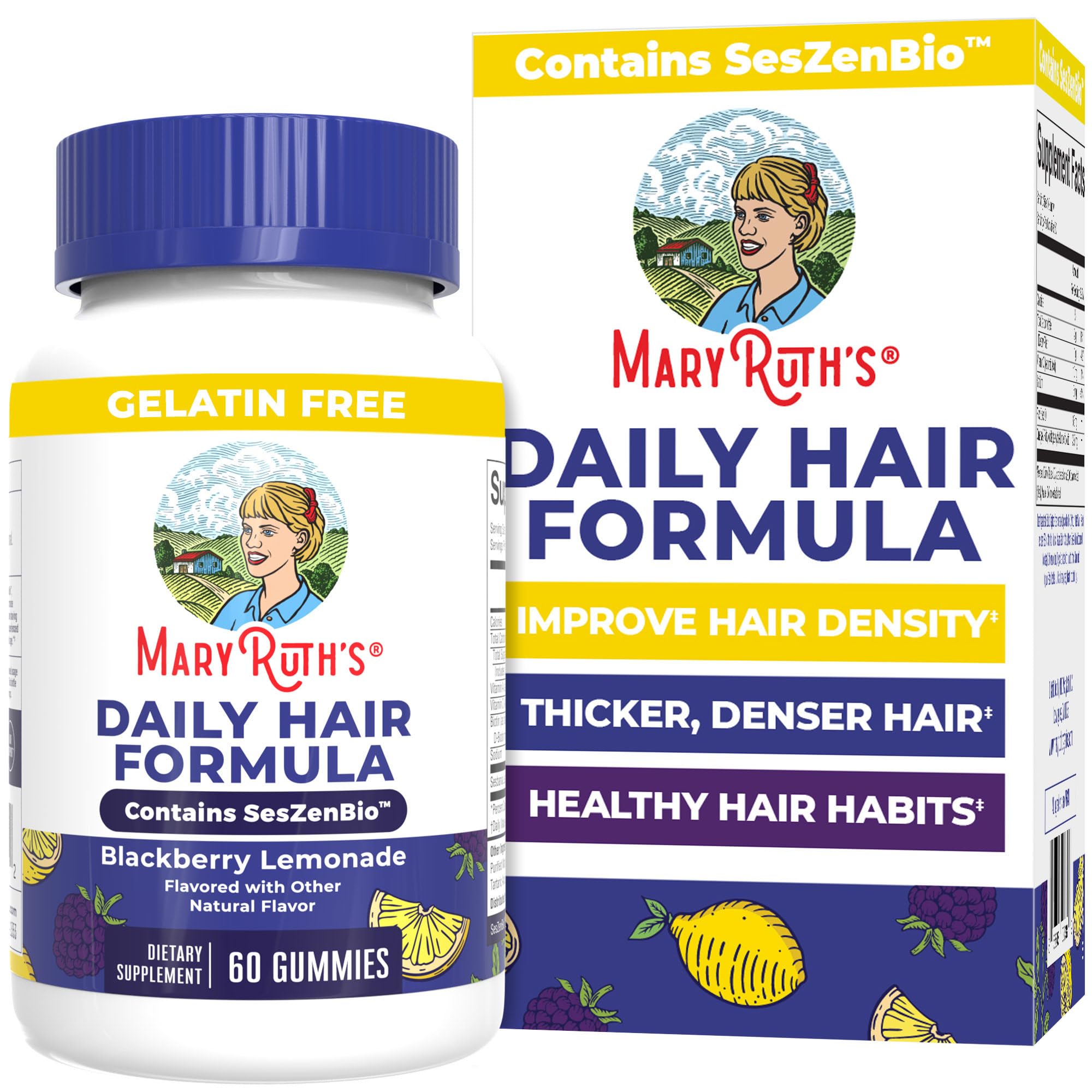 MaryRuth's front packaging showing supplement bottle and label benefits