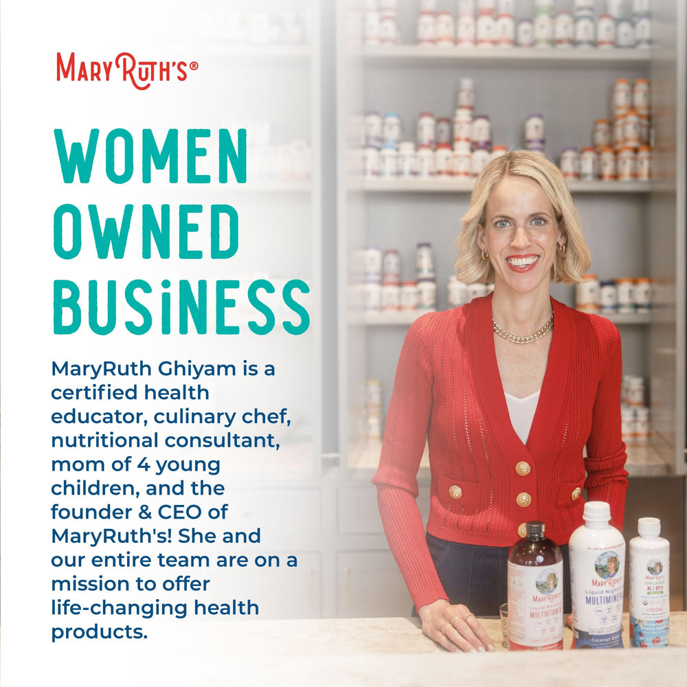 MARYRUTH'S GMP and Clean Label badges highlighting quality and transparency