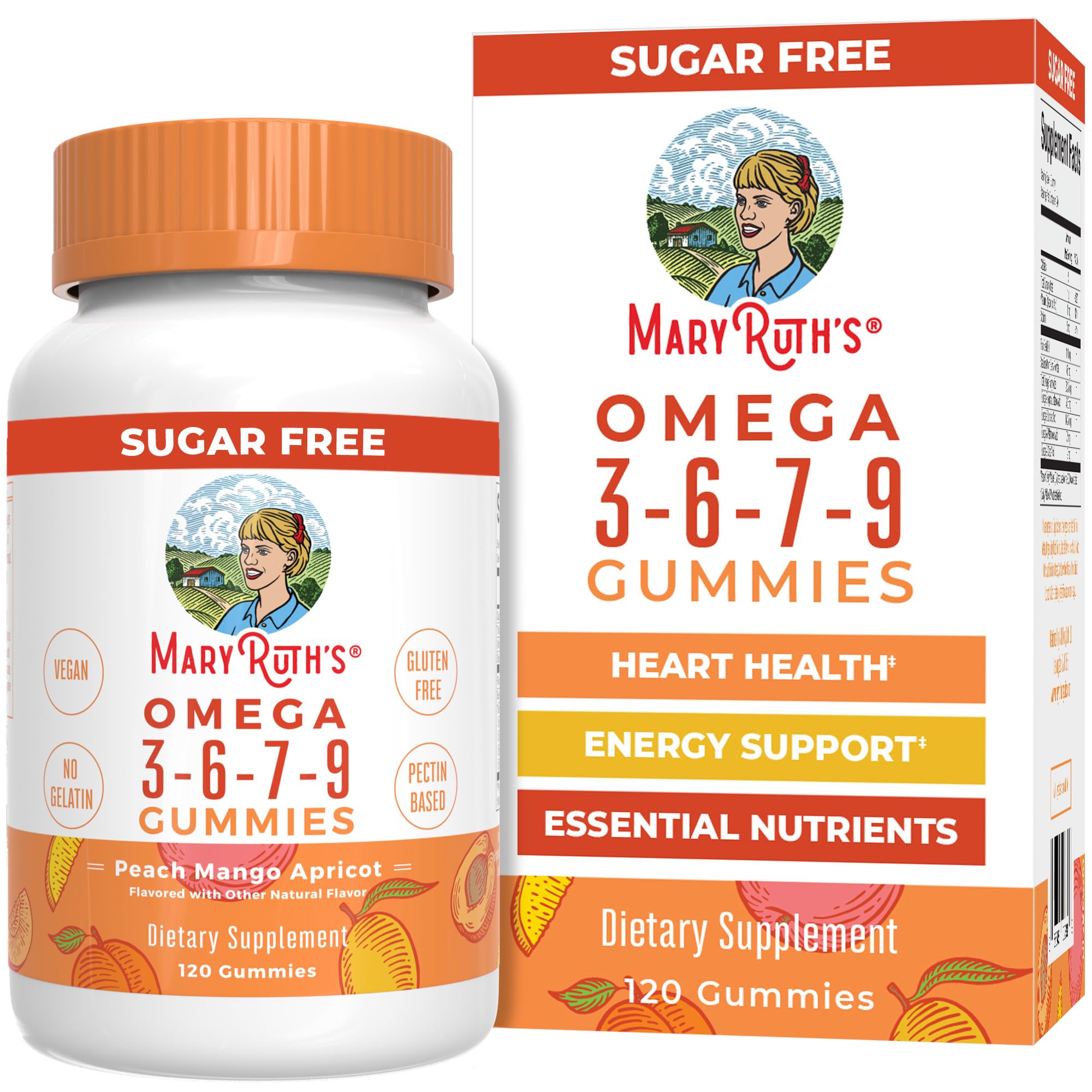 MARYRUTH'S front packaging showcasing vegan omega gummies and clean label benefits