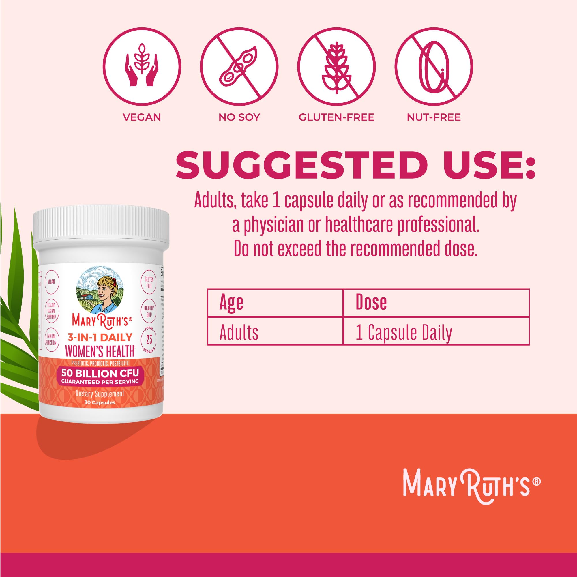 MARYRUTH'S ingredient label close-up listing strains and CFU