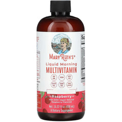 MARYRUTH'S front bottle shot showing raspberry flavor and label benefits