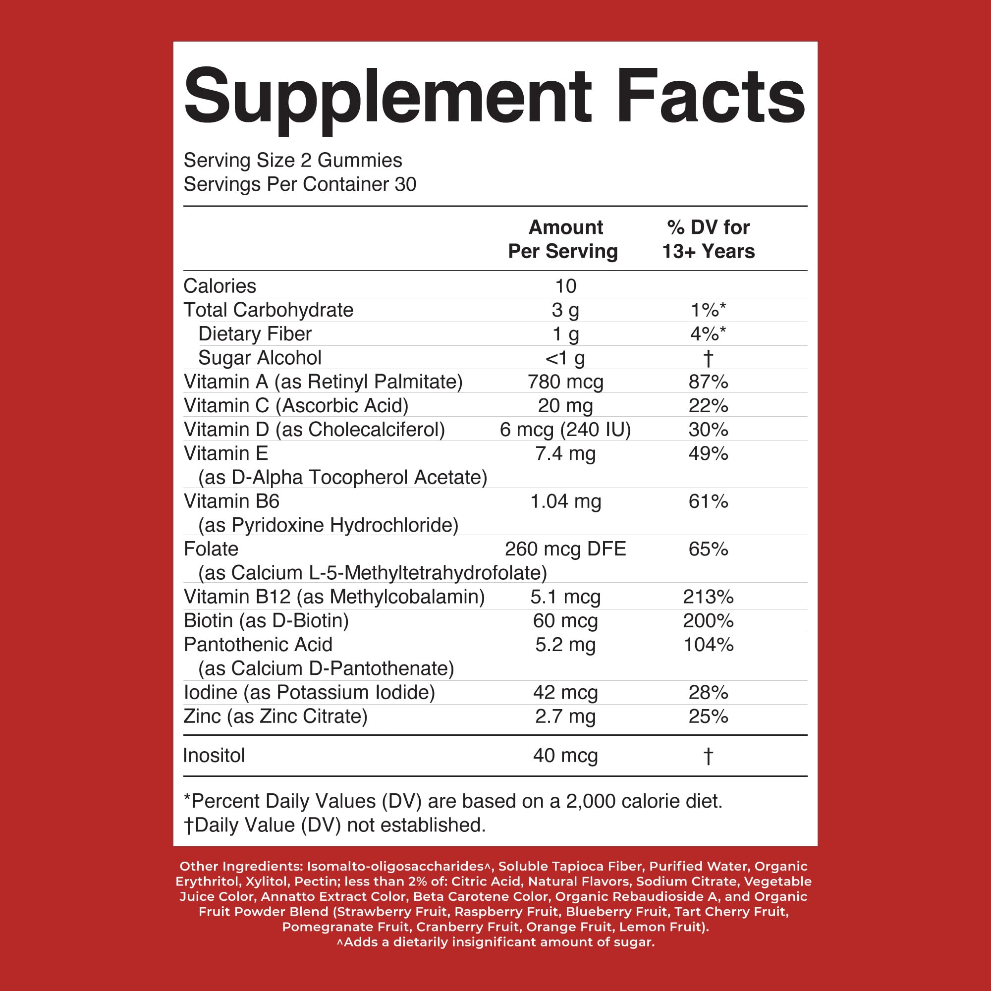 MARYRUTH'S nutritional table closeup clarifying ingredient amounts