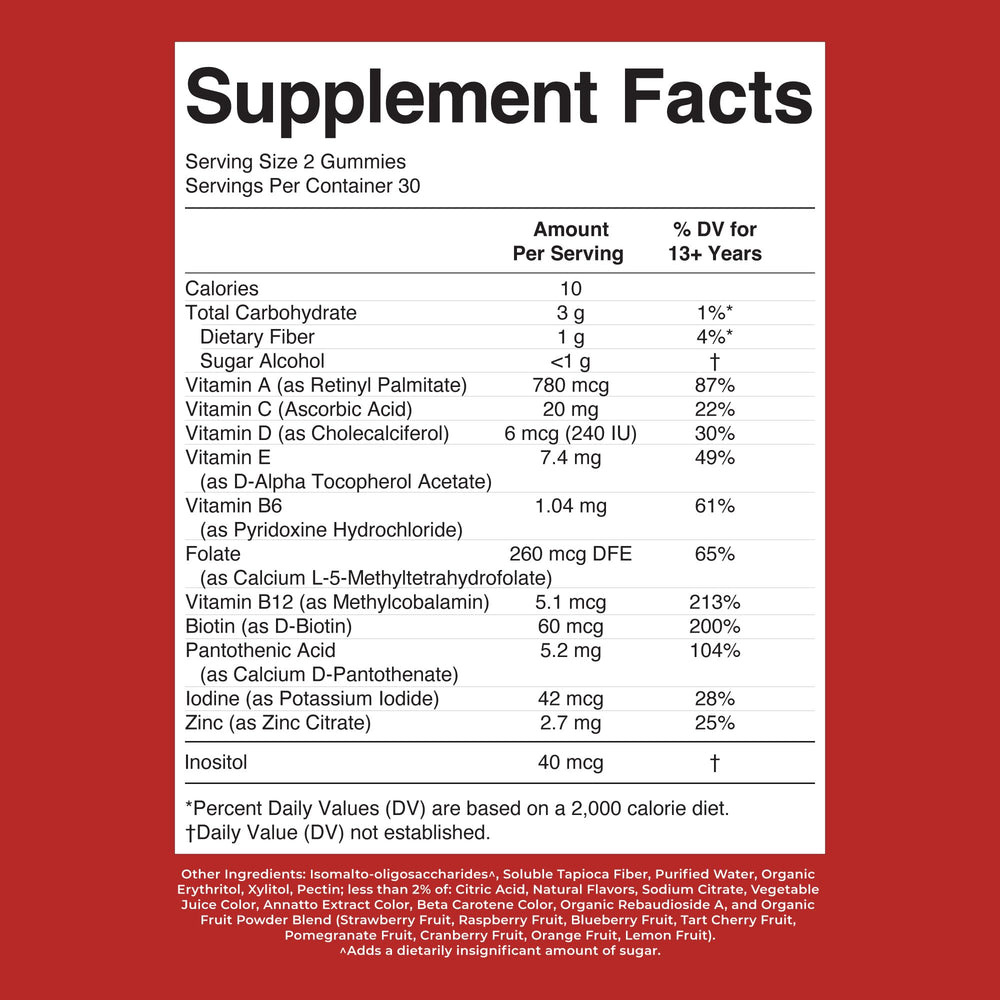 MARYRUTH'S nutritional table closeup clarifying ingredient amounts