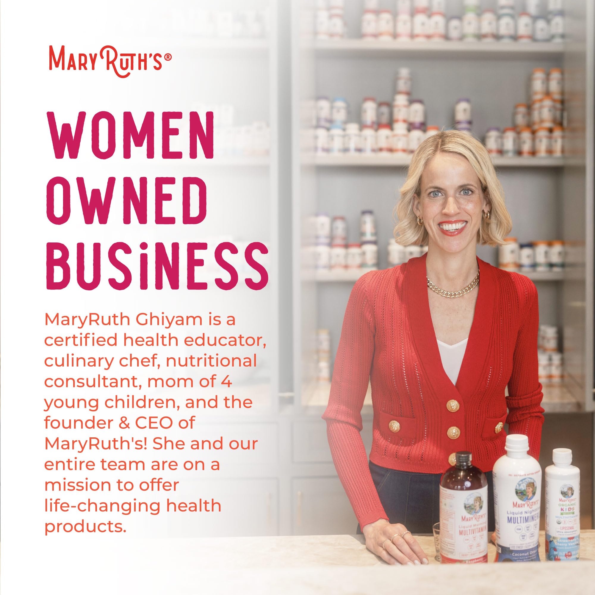 MARYRUTH'S open bottle with capsules showing quantity and form